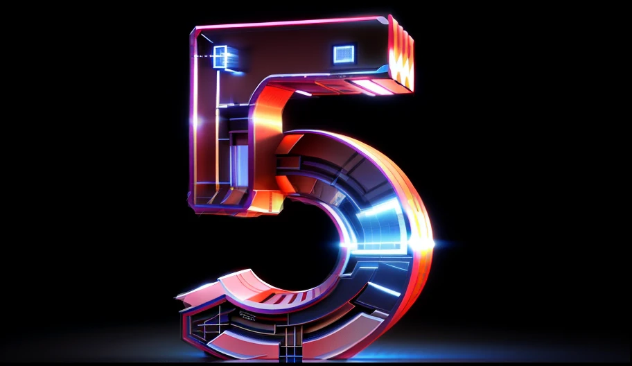 Number 5, Maxon Cinema 4D, cleanness, high detail, stereogram, tachi-e, multiple views, perspective, UHD, 4K