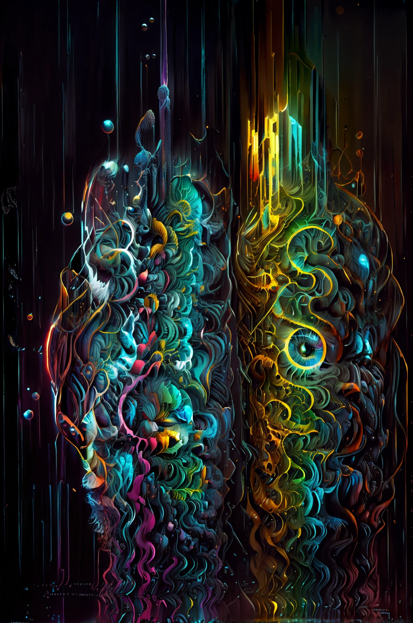 (temperatura absoluta cero grados Kelvin ),Arte de Alberto Severo, salpicaduras y gotas congeladas multicolores, dream, Pintura digital surrealista , brillos tornasolados, efectos 3D, Ultra HD, obra de arte magistral ,cinematic lighting,16k