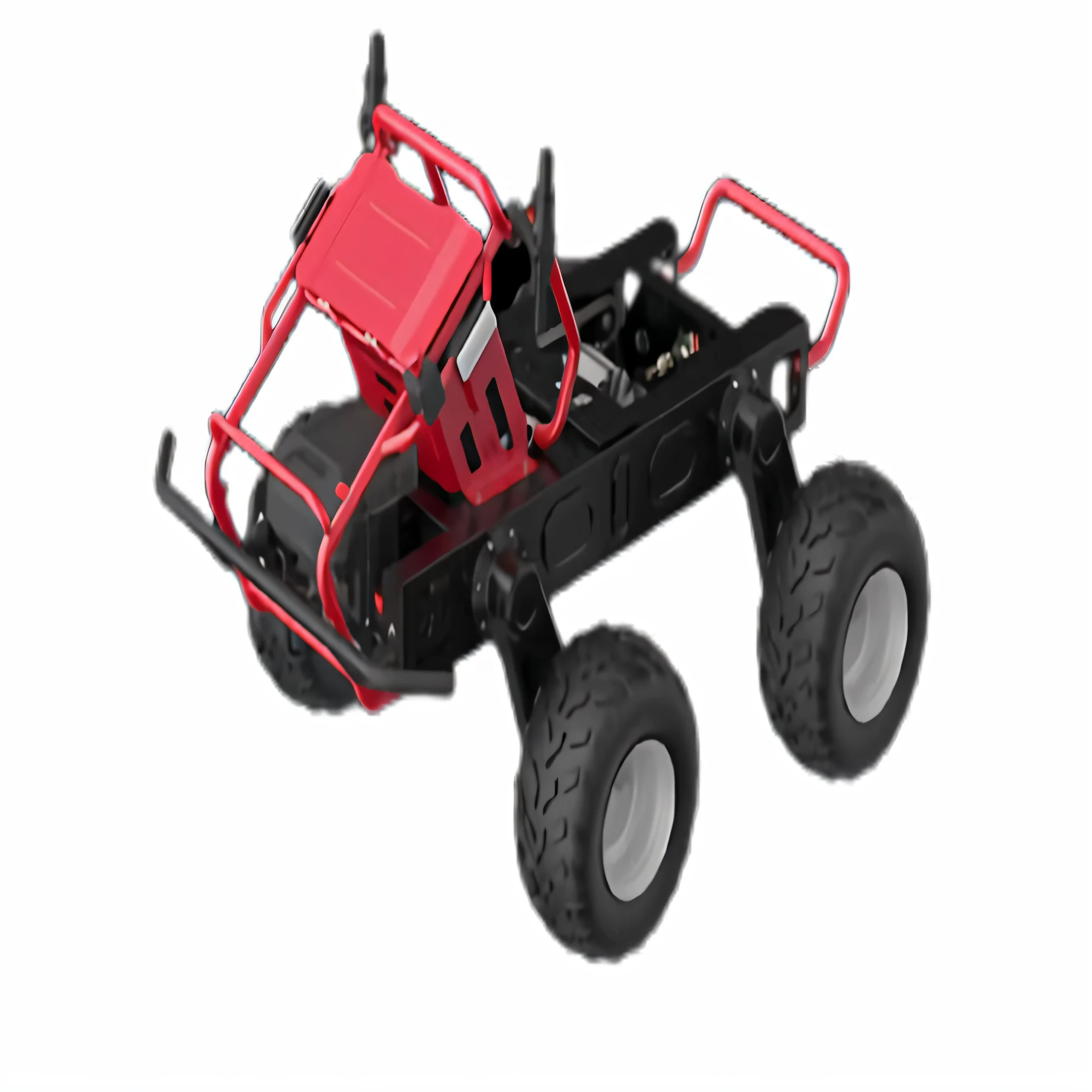 Close-up of a truck with a red engine, highly detailed toy, high detail shot, red and black robotic parts, cad design of lawnmower, it has a red and black paint, red mechanical body, modeled in 3 d, Black stainless steel，Red trim, h