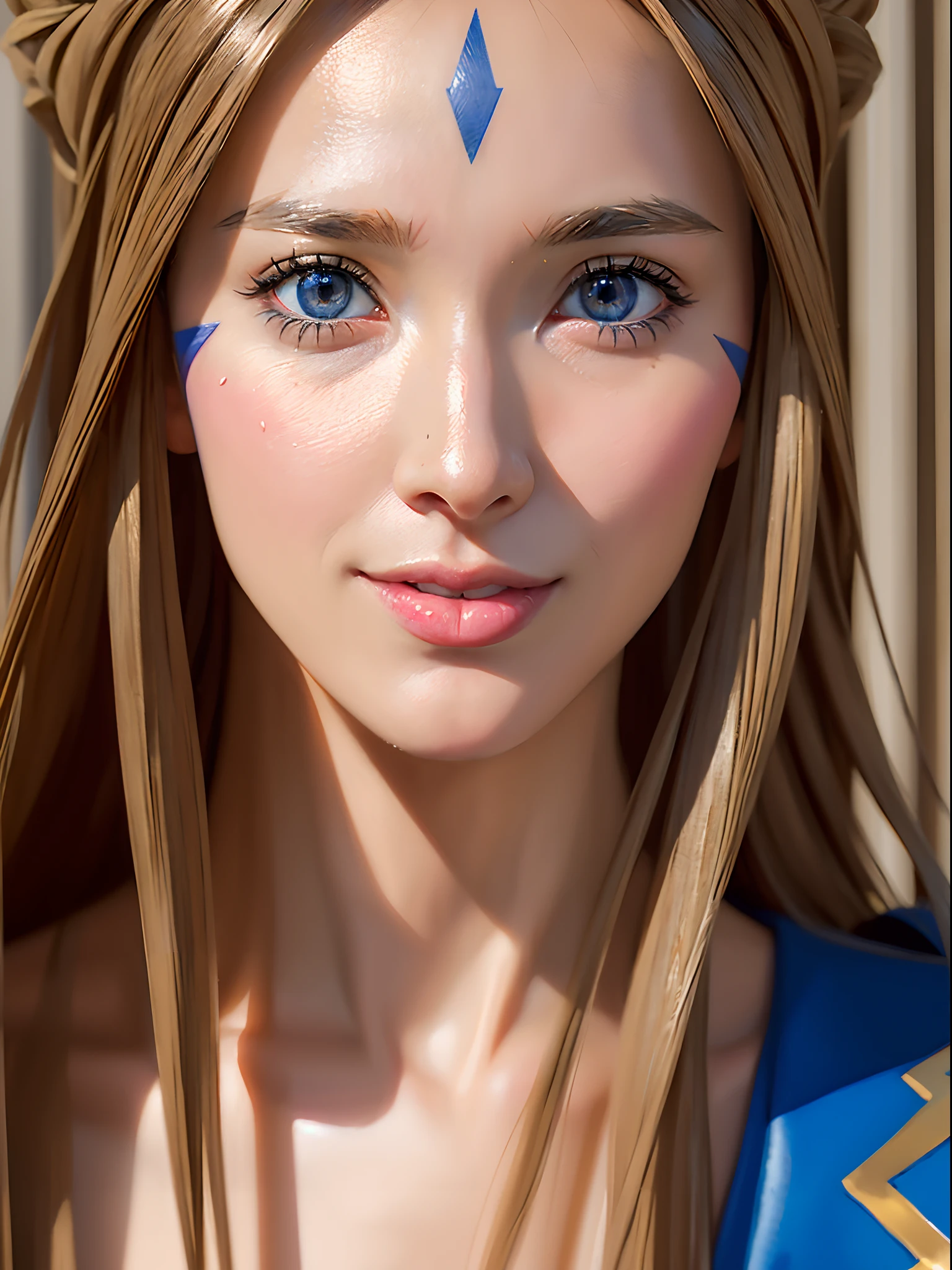 (masterpiece, best quality:1.4), (close up:1.5), (face focus), 1girl, solo, (european youth:1), Belldandy, Belldandy_Blue_Dress,  looking at viewer, beautifull smile, beautiful face, highly detailed face, highly detailed eyes, highly detailed skin, skin pores, subsurface scattering, realistic pupils, full face blush, full lips, detailed background, depth of field, volumetric lighting, sharp focus, absurdres, realistic proportions, good anatomy, (realistic, hyperrealistic:1.4), 16k hdr,