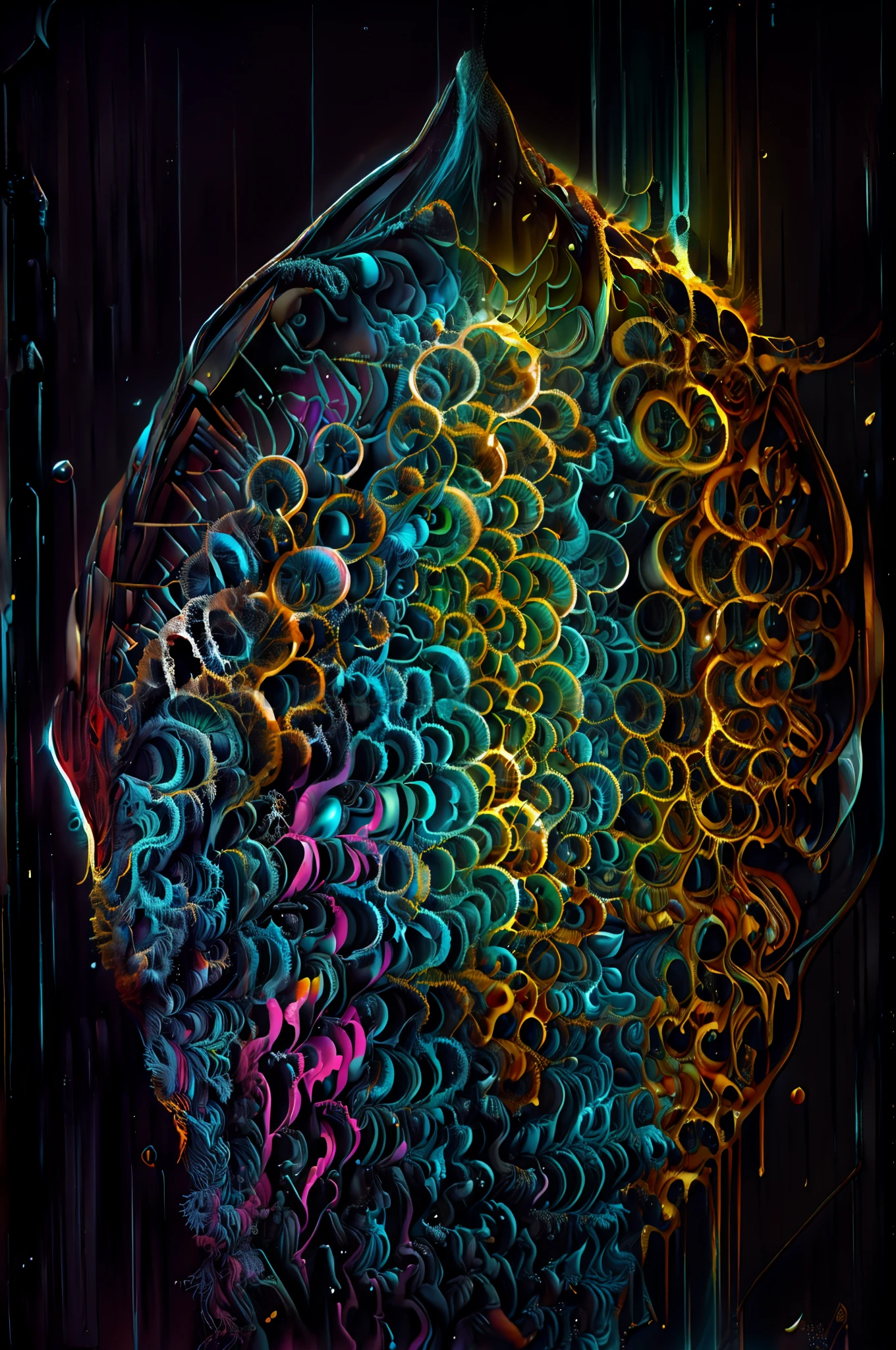 (temperatura absoluta cero grados Kelvin ),Arte de Alberto Severo, salpicaduras y gotas congeladas multicolores, dream, Pintura digital surrealista , brillos tornasolados, efectos 3D, Ultra HD, obra de arte magistral ,cinematic lighting,16k