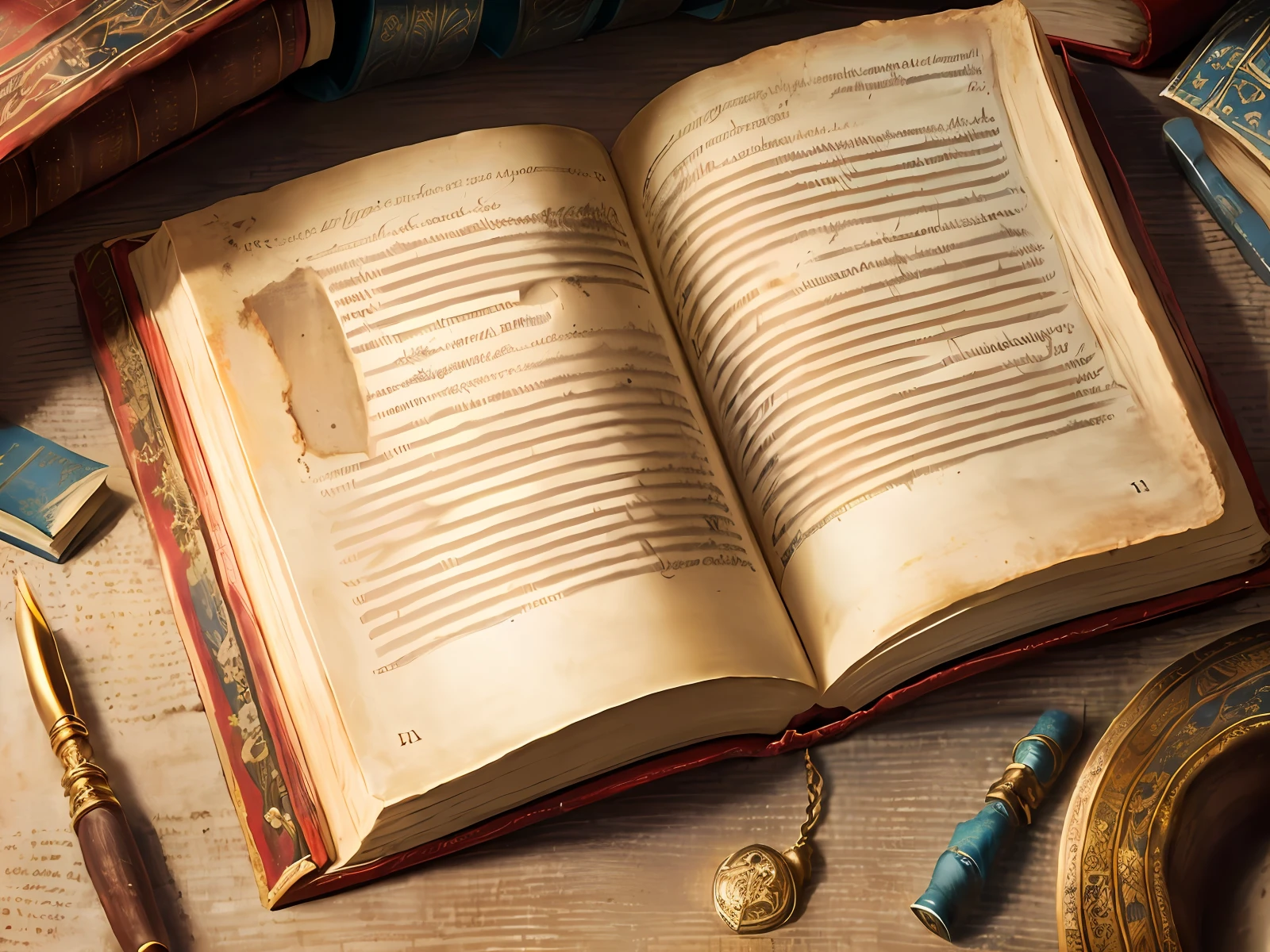 Close-up on an ancient book by Plato, aberto, com luz suave incidindo sobre ele.*