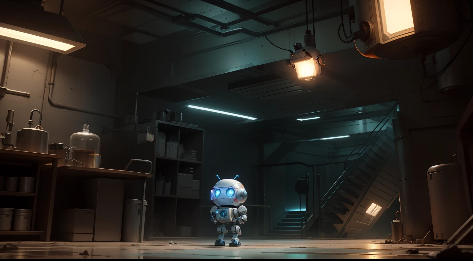 The cute little robot walking out of the laboratory