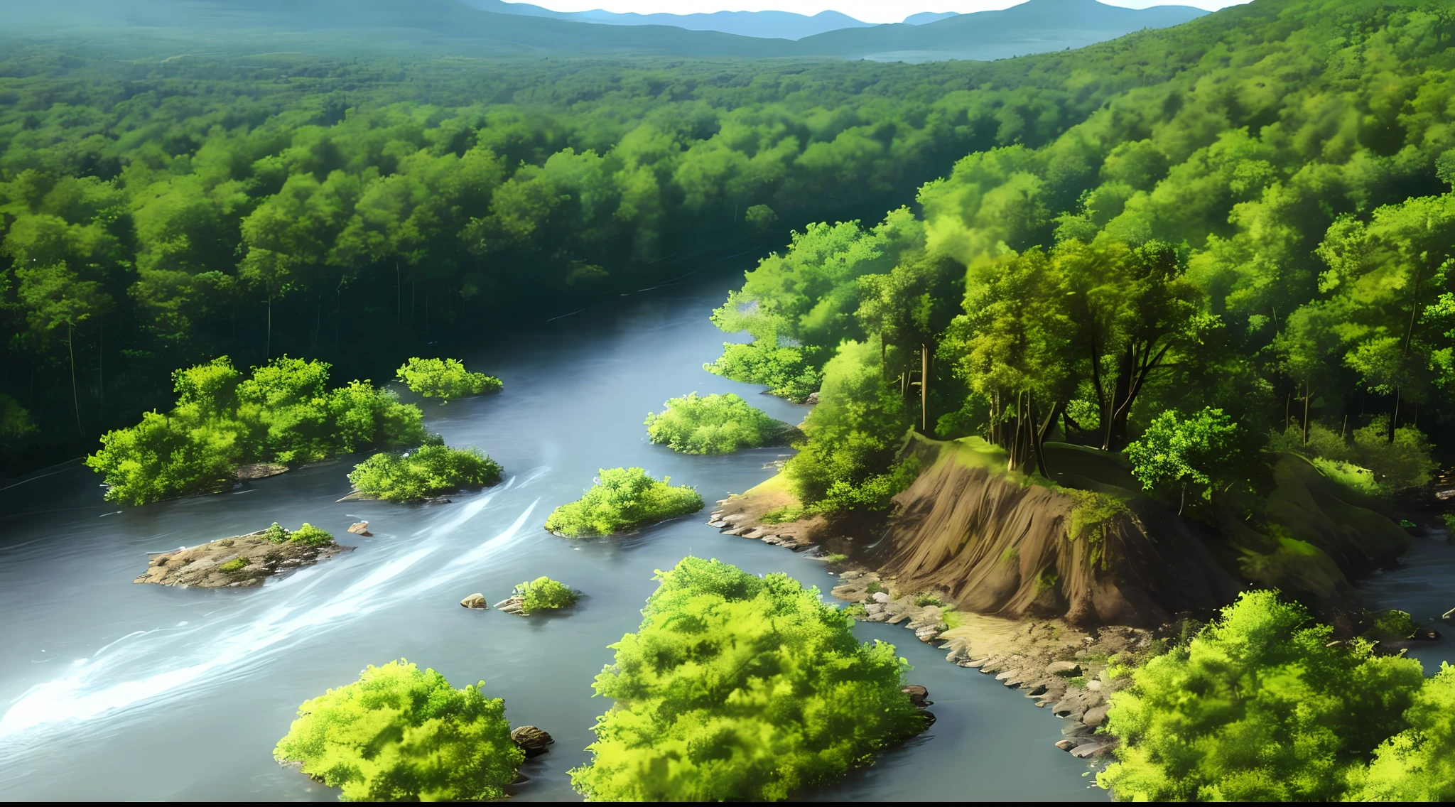 There is an island on a river in the forest