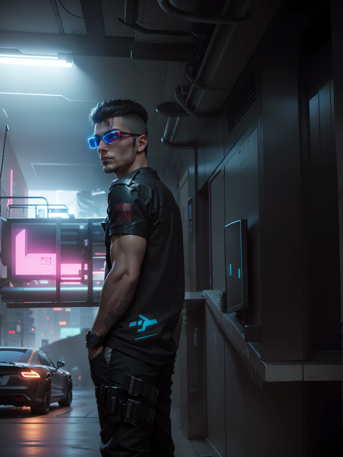 Change background cyberpunk handsome boy ultra HD realistic 3D viewing