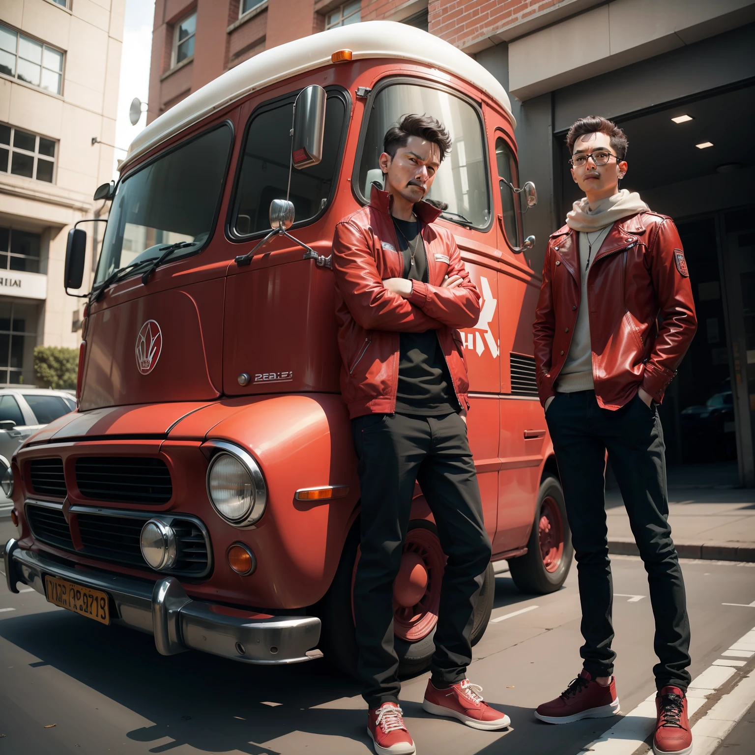 Adult standing on red car