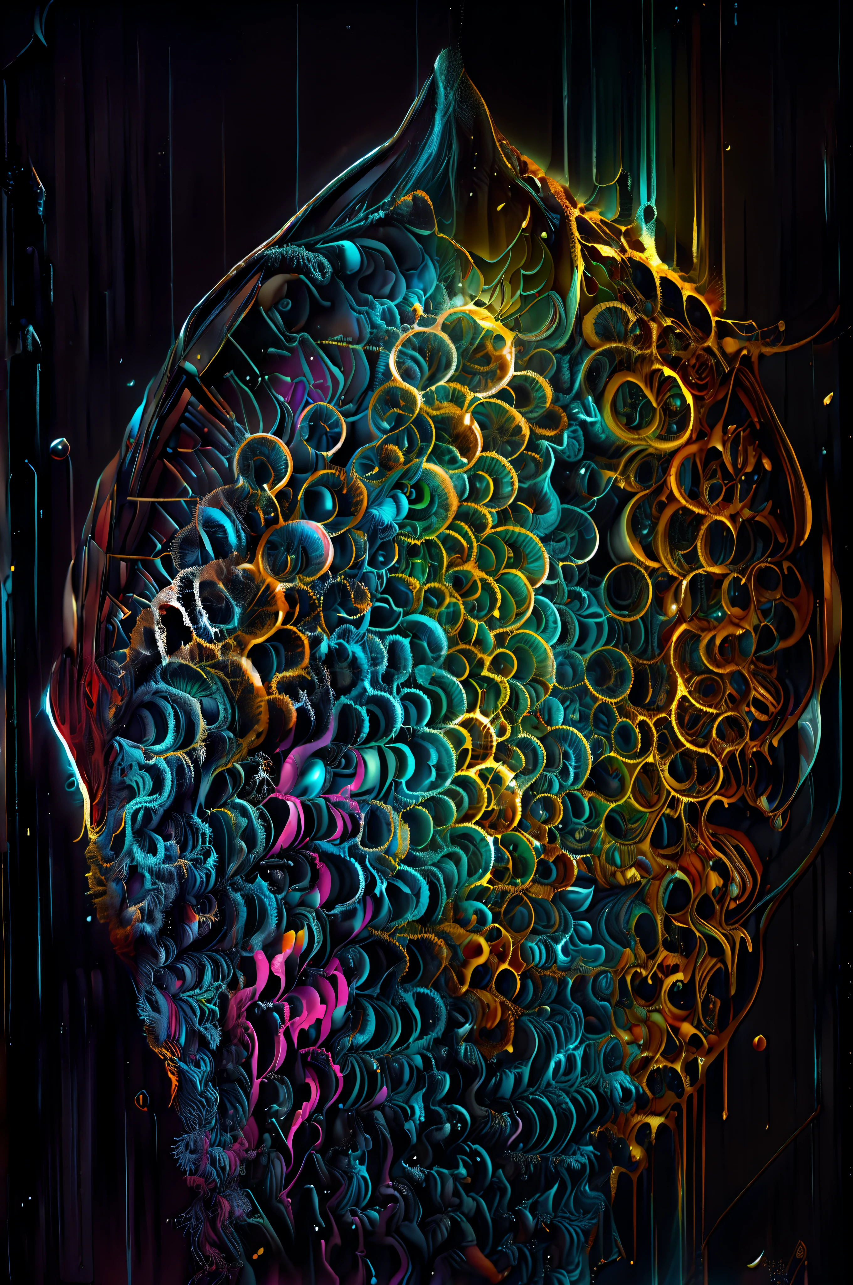 (temperatura absoluta cero grados Kelvin ),Arte de Alberto Severo, salpicaduras y gotas congeladas multicolores, dream, Pintura digital surrealista , brillos tornasolados, efectos 3D, Ultra HD, obra de arte magistral ,cinematic lighting,16k