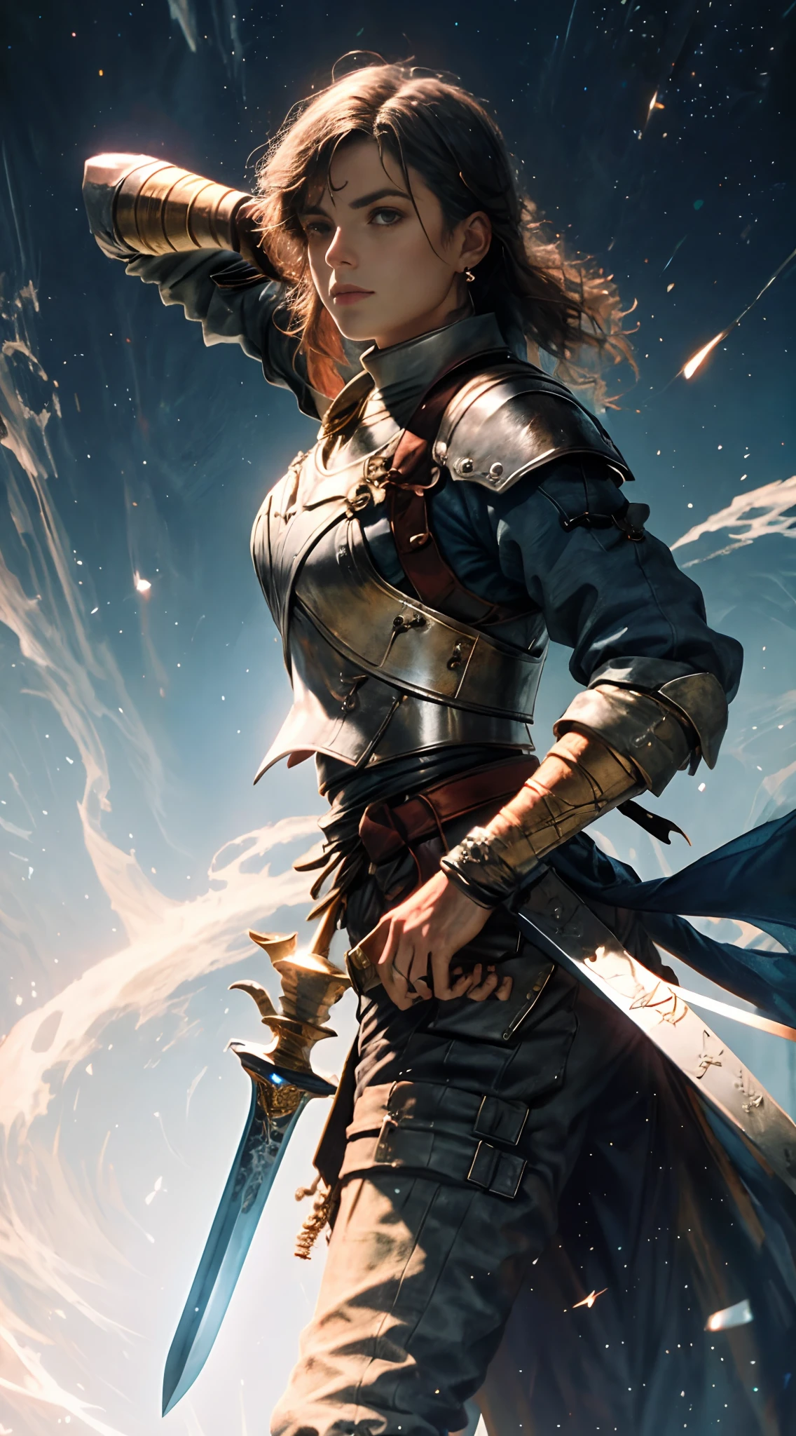 Une personne se tient sur le multivers，Holding a sword in your hand