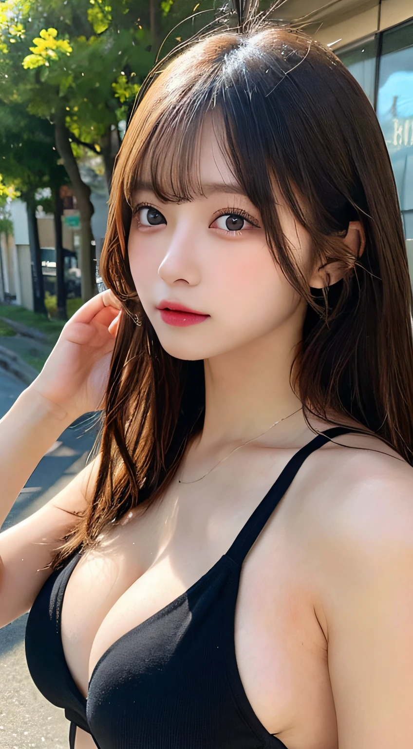 masutepiece, Best Quality, Illustration, Ultra-detailed, finely detail, hight resolution, 8K Wallpaper, Perfect dynamic composition, Beautiful detailed eyes, Cross Halter Neck Bikini, Long hair, Big breasts, Natural Color Lip,random situations, Random sexy poses,hair blowing in wind