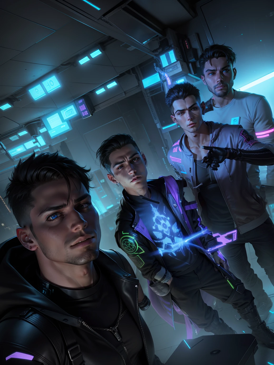 Change background cyberpunk handsome boy ultra realistic 3D viewing mode