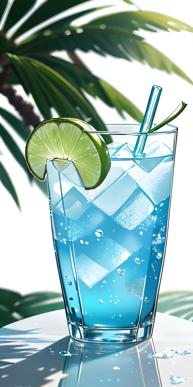 Using the right hand, macro photography depicts picnic scenes themed around a tropical beach holiday in summer. The protagonist of this photo is a cool glass filled with iced carbonated drinks. The lens focuses on glasses, fruit, dazzling midday sun, fisheye lenses, distant views, a hearty meal, (splashed liquid: 1.6), ice, (picnic scene: 0.5) (cute dessert: 0.4), dripping. It's filled with carbonated drinks, translucent liquid, daytime outdoor lights (beach 1.5), tropical plants, hot weather, HD detail, wet watermark, hyperdetail, cinematic, surrealism, soft light, deep field focus bokeh, ray tracing, diffuse (ultra-fine glass reflection), and surrealism.