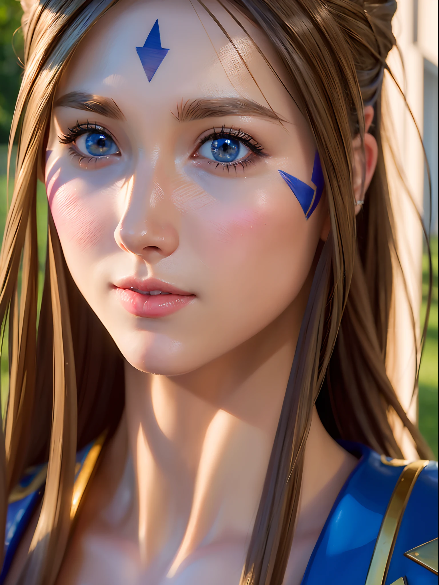 (masterpiece, best quality:1.4), (close up), 1girl, solo, (european youth:1), Belldandy, Belldandy_Blue_Dress, goddess face symbols, looking at viewer, beautifull smile, beautiful face, highly detailed face, highly detailed eyes, highly detailed skin, skin pores, subsurface scattering, realistic pupils, full face blush, full lips, detailed background, depth of field, volumetric lighting, sharp focus, absurdres, realistic proportions, good anatomy, (realistic, hyperrealistic:1.4), 16k hdr,