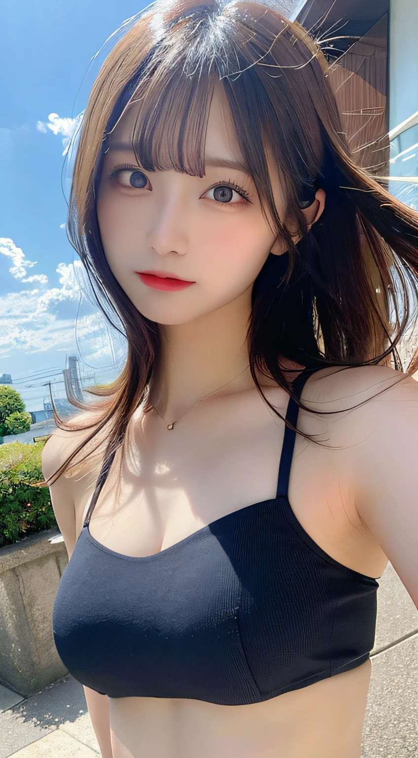 masutepiece, Best Quality, Illustration, Ultra-detailed, finely detail, hight resolution, 8K Wallpaper, Perfect dynamic composition, Beautiful detailed eyes, Cross Halter Neck Bikini, Long hair, Big breasts, Natural Color Lip,random situations, Random sexy poses,hair blowing in wind