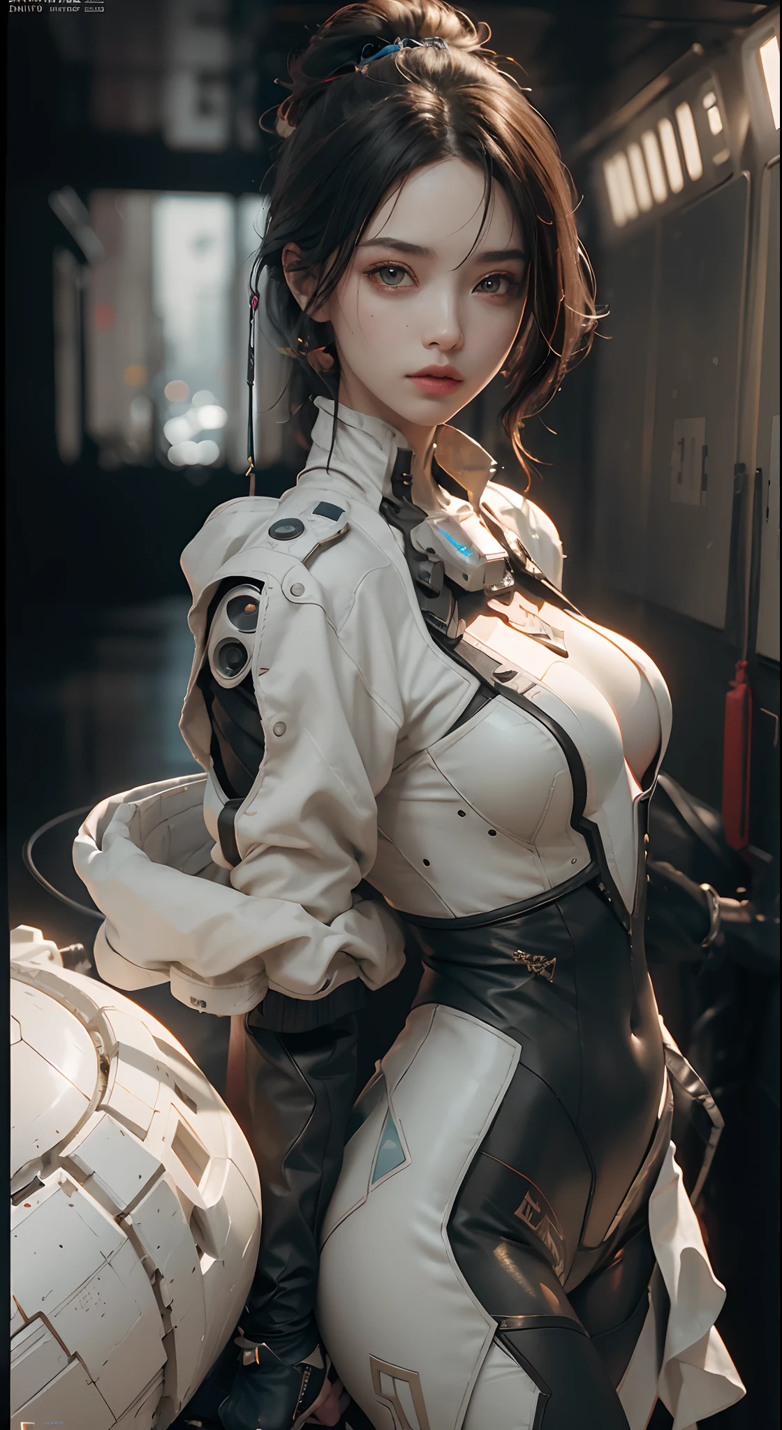 ((best qualtiy)), ((tmasterpiece)), (the detail:1.4), 3D, A beautiful cyberpunk female image,hdr(HighDynamicRange),Ray traching,NVIDIA RTX,Hyper-Resolution,Unreal 5,Subsurface scattering、PBR Texture、post-proces、Anisotropy Filtering、depth of fields、maximum definition and sharpness、Many-Layer Textures、Albedo e mapas Speculares、Surface coloring、Accurate simulation of light-material interactions、perfectly proportions、rendering by octane、Two-colored light、largeaperture、Low ISO、White balance、the rule of thirds、8K raw data、tightsuit、showing waist