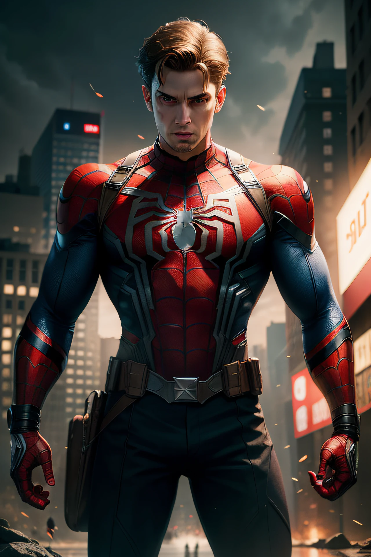 Create a hero by combining Spider-Man and Captain America into one character, maximum resolution, high detail, cinematic, noise reduction