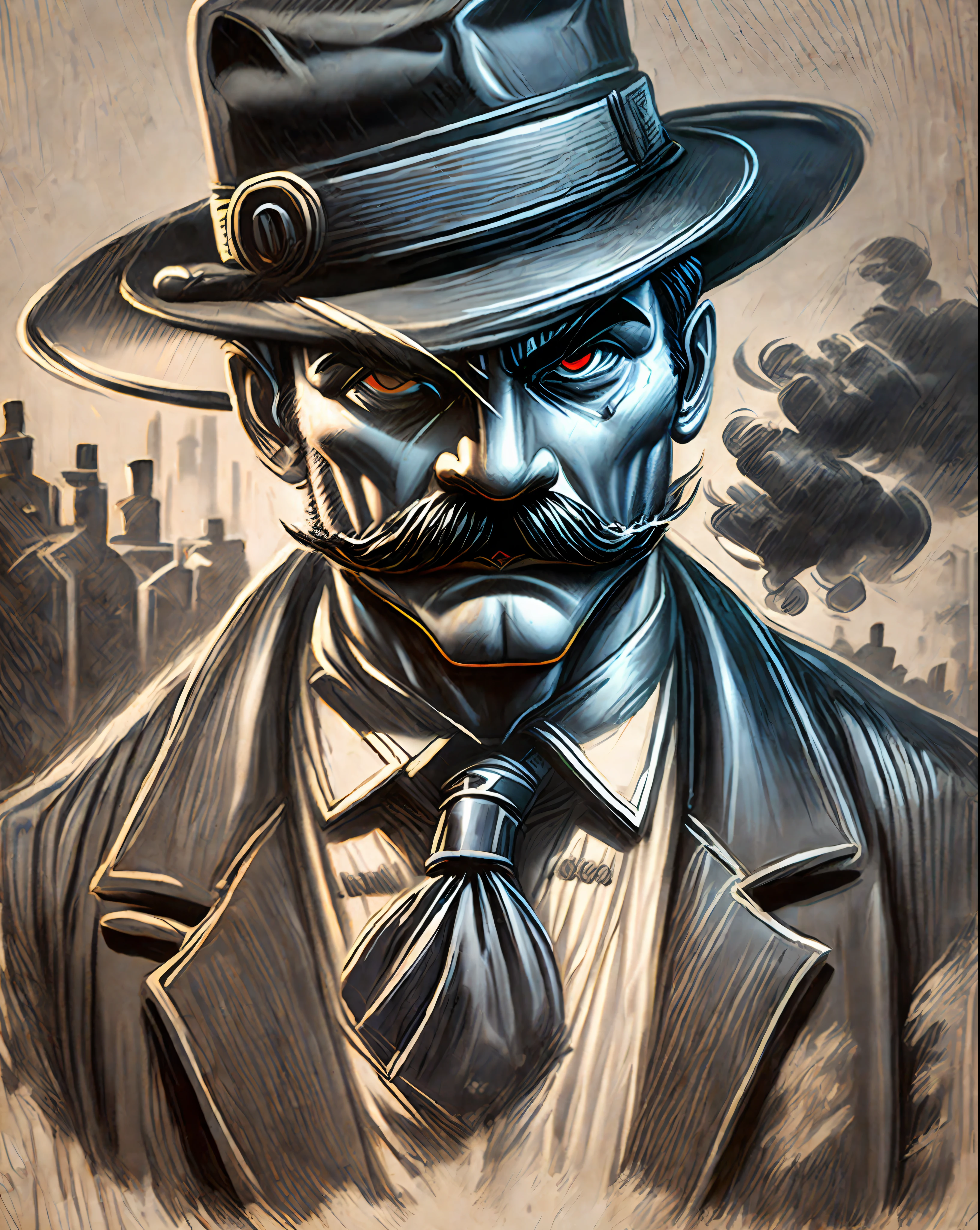 noir detective mr. Rubber Duck. Smoke, rain, moustache and bravery. He can solve any puzzle. But can't beat his inner demons. Expressive dark matte gouche painting. --auto --s2