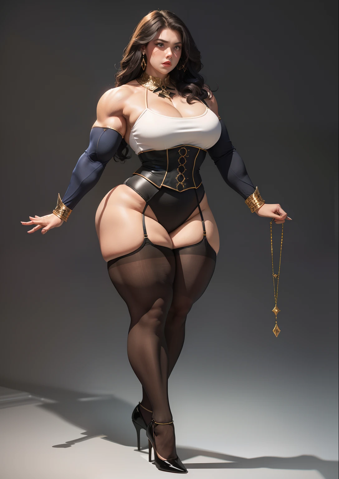 tmasterpiece,The best lighting,office backdrop,perspire,Full body like,Walk,Burly woman,Exaggerated large muscles,blackstockings,Pointed-toe heels,Beautiful and charming woman face, 1female,Thin waist,Very broad shoulders, Strong and powerful arms,Stout arms,Thick and powerful leg muscles,long leges