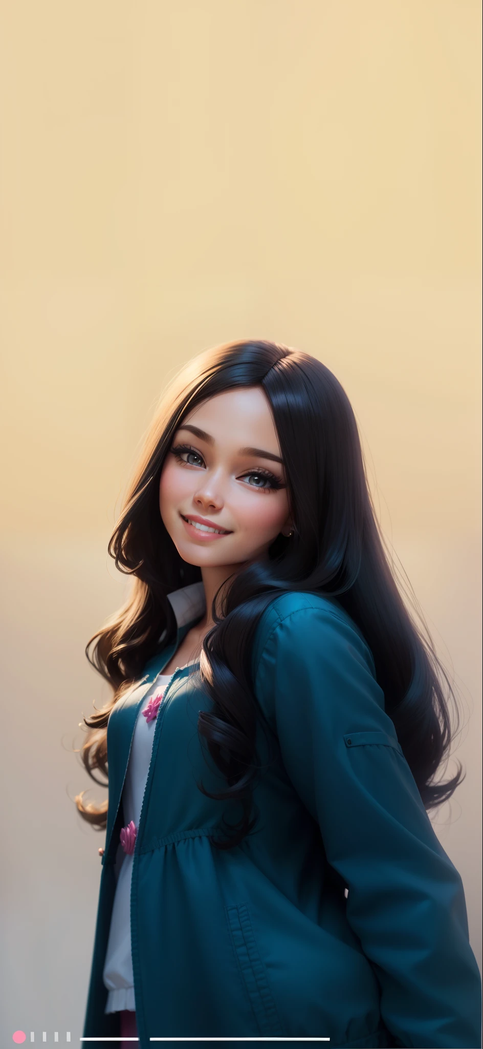 Smile, realistic face, output as same face, Barbie, change background as Barbie world, Barbie frock, dimples, Cute.