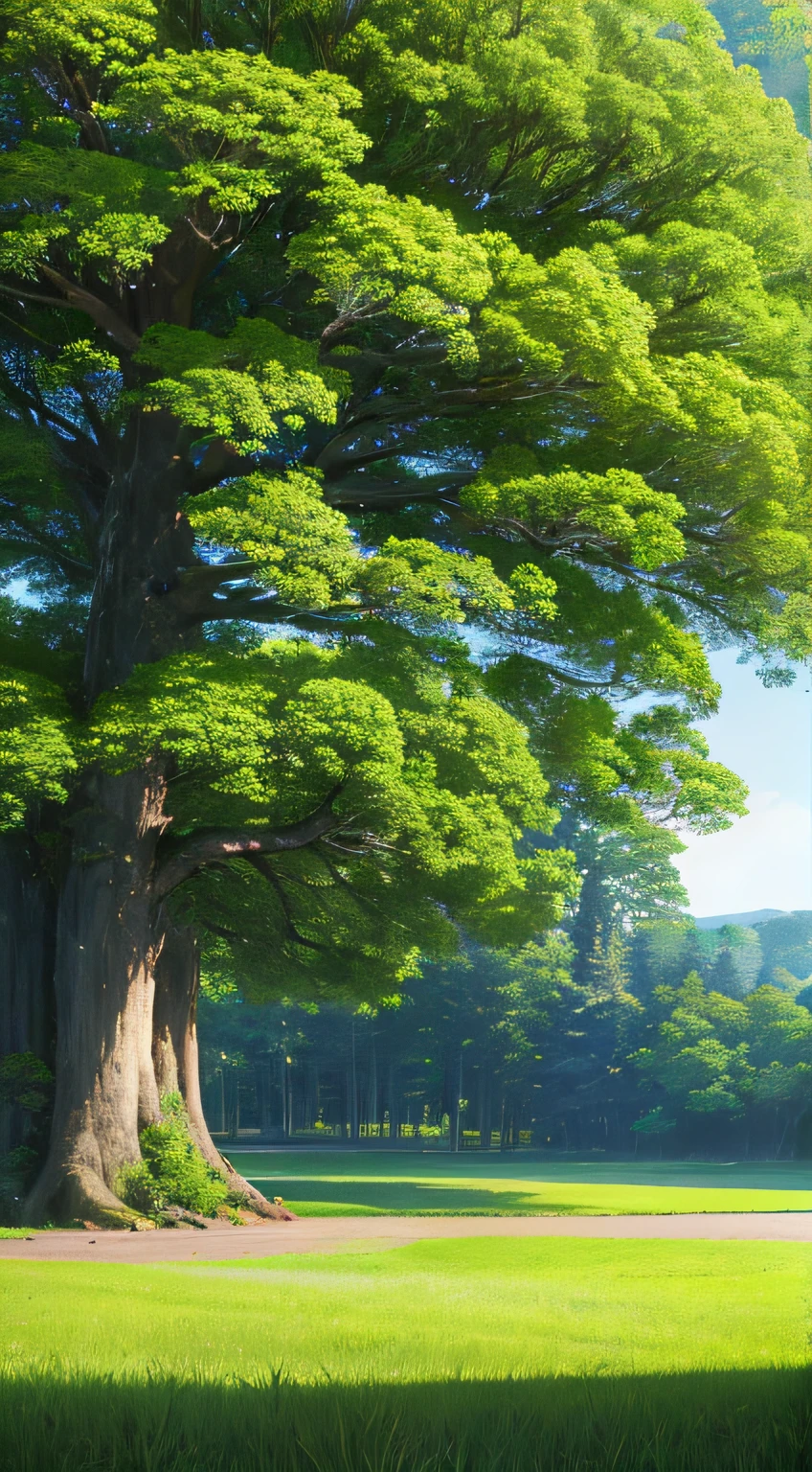 Clouds、Blue sky、big trees,vine,Pure scenery,Don't show up characters+1.5, Quiet and idyllic,high definition detail、Ultra-detailed and refined presentation,Cinematic surrealism,Soft light on the background,Deep focus and bokeh effects,Ray tracing and surrealist art style