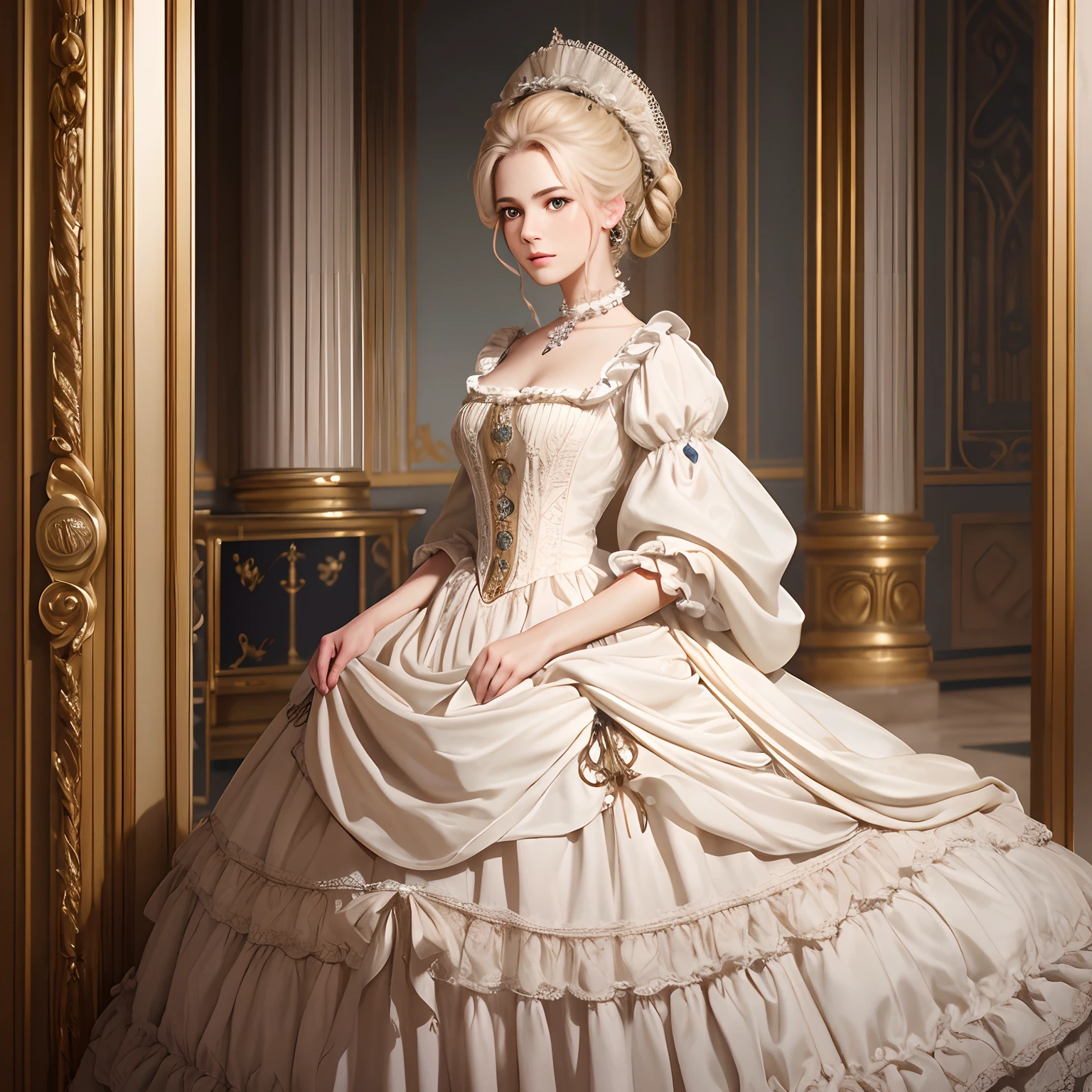 top-quality(Highest Quality) , High quality(hiquality) etc ○○ detailed – ○○ details ultra detailed(Ultra-fine ) , Extremely detailed(Extremely detailed) , Finely detailed(Fine-grained) etc ○○ res – ○○ resolution ultra high res(超A high resolution) , very high res(hight resolution) etc Realistic – Realistic Photorealistic – photorealistic beautiful – beautiful 4k , 8K , 16K – 4K image quality , 8K , 16k distinct – clearly Best Aesthetic – Supremely Aesthetic ,Marie Antoinette,Palace of Versailles,medieval times,ue,((1girl in)),up hairstyle,French dress,((Ankle-length long dress)),rokoko,pannier,hoop skirt,Perfect fingers
