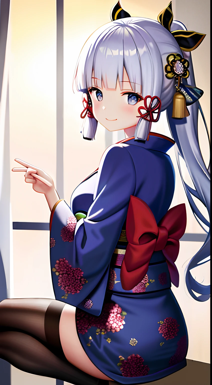 masterpiece, highres, best quality, 1girl solo, kamisato_ayaka, smile, kimono