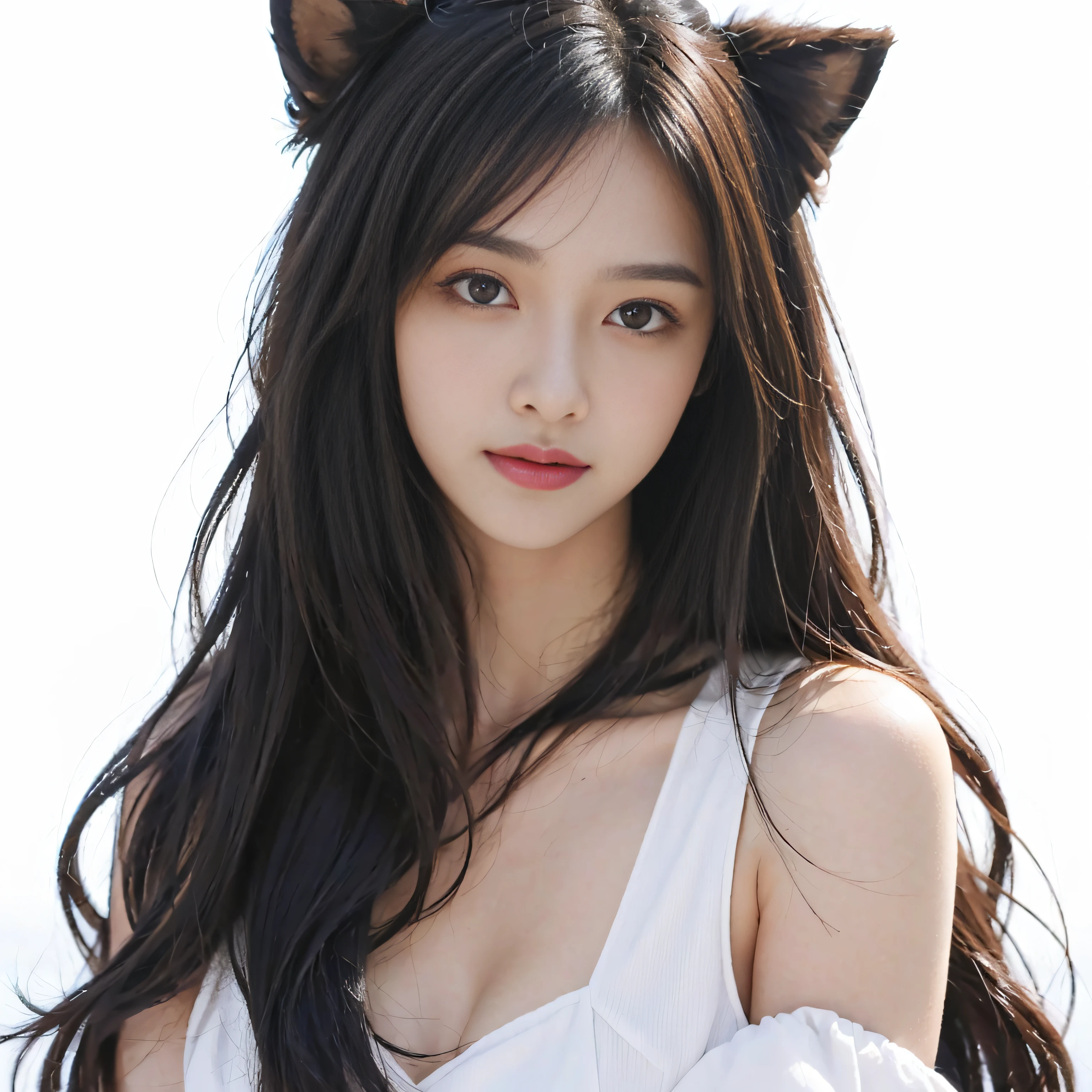 tmasterpiece, Best picture quality, high high quality, Beutiful women, jpn, Popular Korean makeup, A detailed, Swollen eyes, Detailed eyes, Detailed skins, Beautiful skins, 超A high resolution, (Realistis: 1.4), is very beautiful, Slightly younger face, Beautiful skins, Slim, (Ultra photo realsisim), (illustratio), (A high resolution), (8K), (The is very detailed) (Most Best Illustration), (Beautiful detailed eyes), (ultra-detailliert), (the wallpaper), (A detailed的脸), looking at viewert, finely detailled, A detailed的脸,pureerosfaceace_V1,ssmile,From the angle of waist up,photograph of-realistic,Bright lights,profesional lighting,brunette color hair(some of hair part green),long whitr hair,Dark ruins,Big Red Moon,Gorgeous red and black dress,Mature woman,Long fashion bangs,Purple pupils