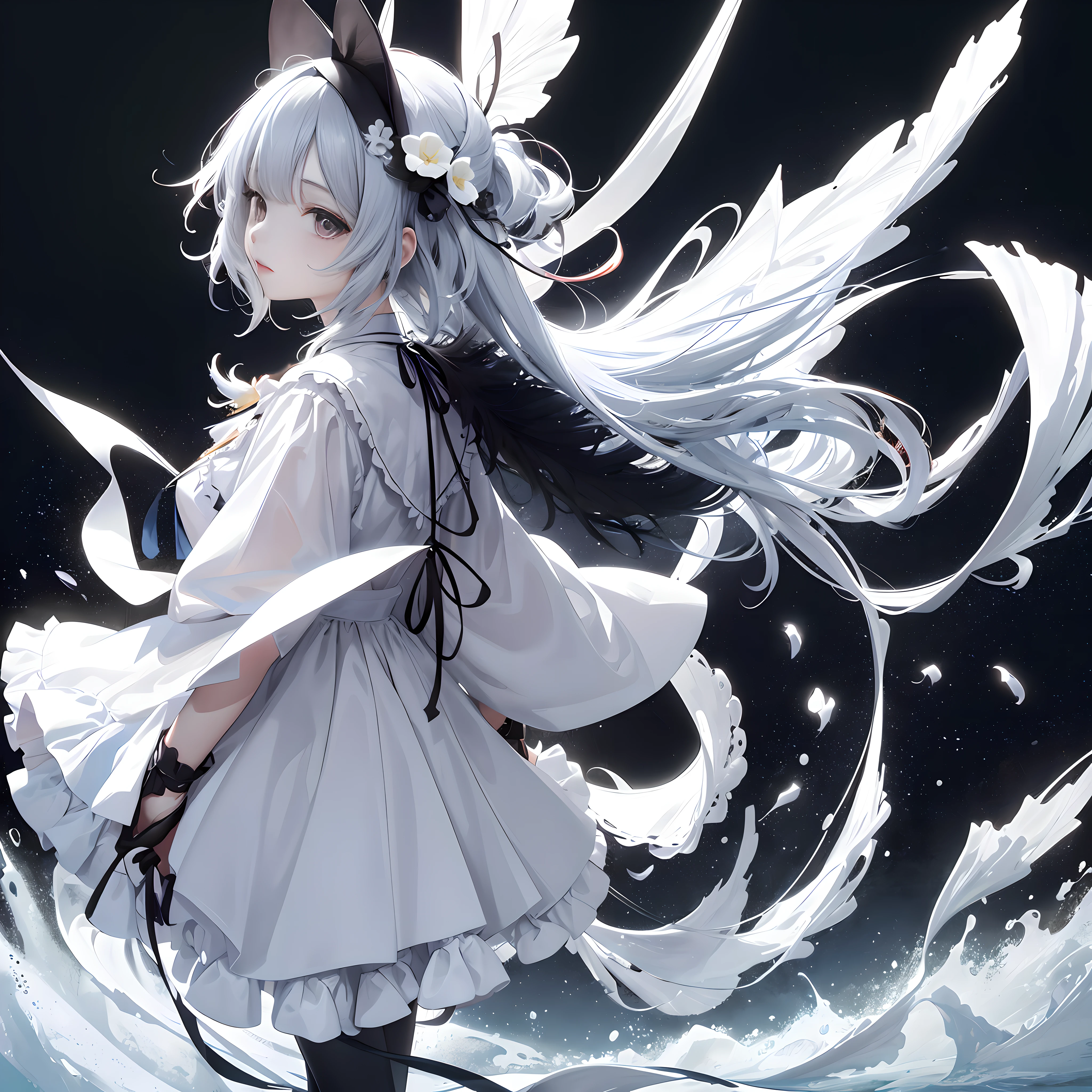 (tmasterpiece,top-quality,offcial art:1.2),(Mono Color:1.5),(a color),looking at viewert,(1girll:1.4),独奏,white backgrounid,Floating colored water,(2D:1.5)