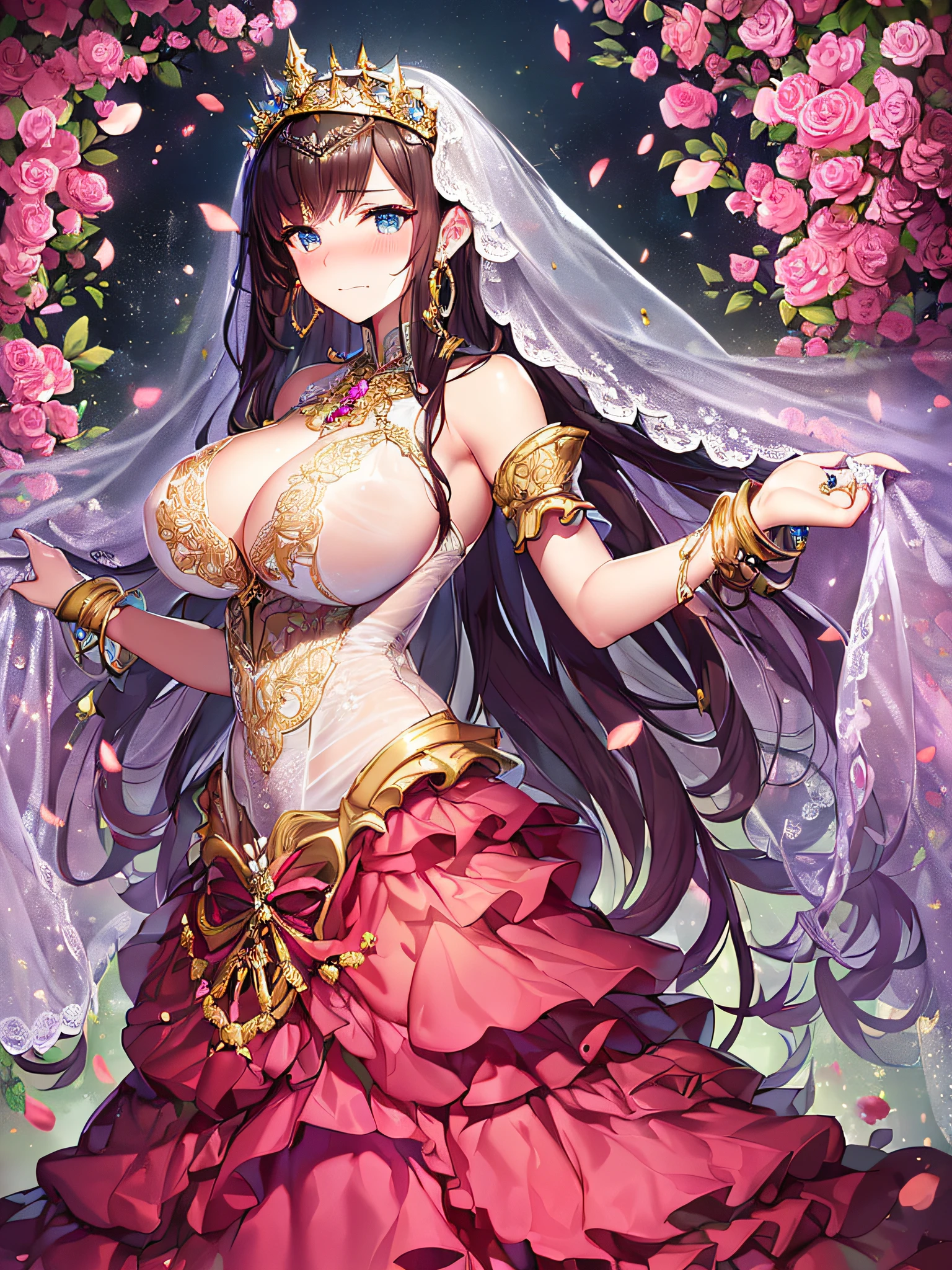 ((anime artstyle)),(Masterpiece),(Best Quality), (Super Detail),((Very Delicate and Beautiful)),(((Solo))),((full body)),standing,(((1 bling-bling princess in beautiful embroidery and jeweled gorgeous See-through wedding ball gown dress with voluminous full length hoop skirt))),bling-bling,Long train,(bling-bling gorgeous gemstone jewelry),detailed face and eyes,jewel-like eyes,cry,((embarrassed)),anguish,((large amount of straight hair,Very Long voluminous Hair,Very Long Straight voluminous Hair)),(((gigantic tits,Long tits))),cleavage,(gorgeousfull embroidery and lace),gorgeous corsage,See-through,extremely gorgeousfull hair ornament,((bling-bling extremely gorgeousfull jeweled tiara)),(Very long bridal veil),ornate ruffles,(hoop skirt,crinoline),white lily flowers, flower petals flowing,((Dynamic Angle)),Looking at viewer,((full body)),((beautiful embroidery and jeweled extremely gorgeous See-through wedding ball gown dress with voluminous full length hoop skirt))