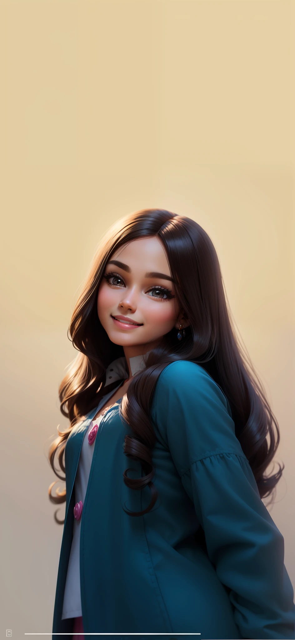 Smile, realistic face, output as same face, Barbie, change background as Barbie world, Barbie frock, dimples, Cute, brown eyes, Indian, fair.