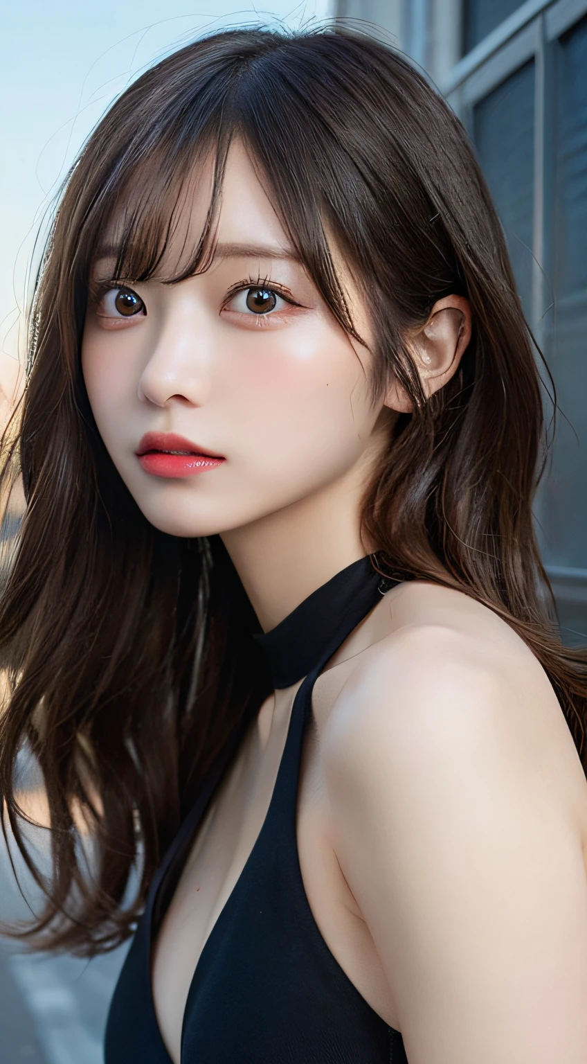 masutepiece, Best Quality, Illustration, Ultra-detailed, finely detail, hight resolution, 8K Wallpaper, Perfect dynamic composition, Beautiful detailed eyes, Cross Halter Neck Bikini, Long hair, Big breasts, Natural Color Lip,random situations, Random sexy poses,hair blowing in wind,full body