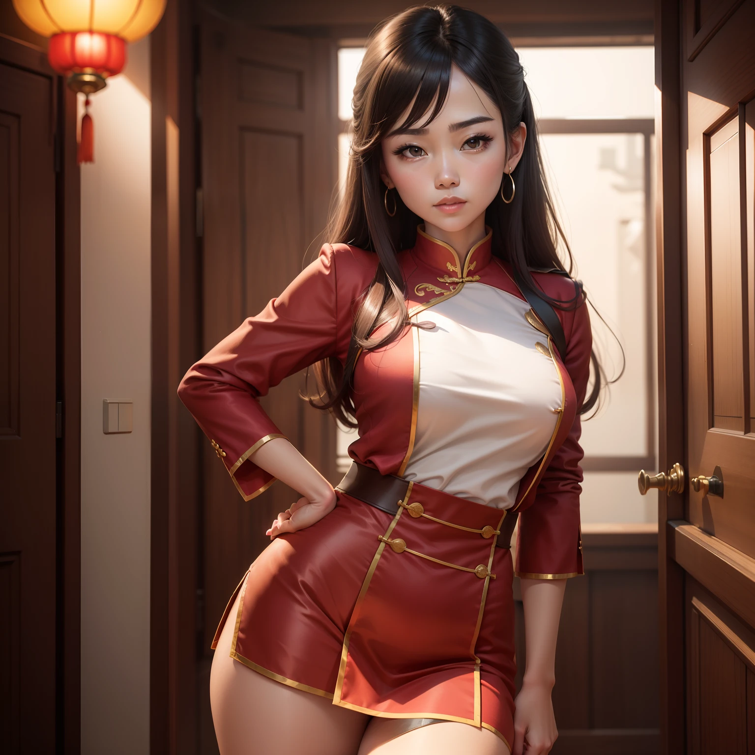 Beautiful woman,Decide on a pose, Short clothing,Five Fingers,chinese Uniform,8k,