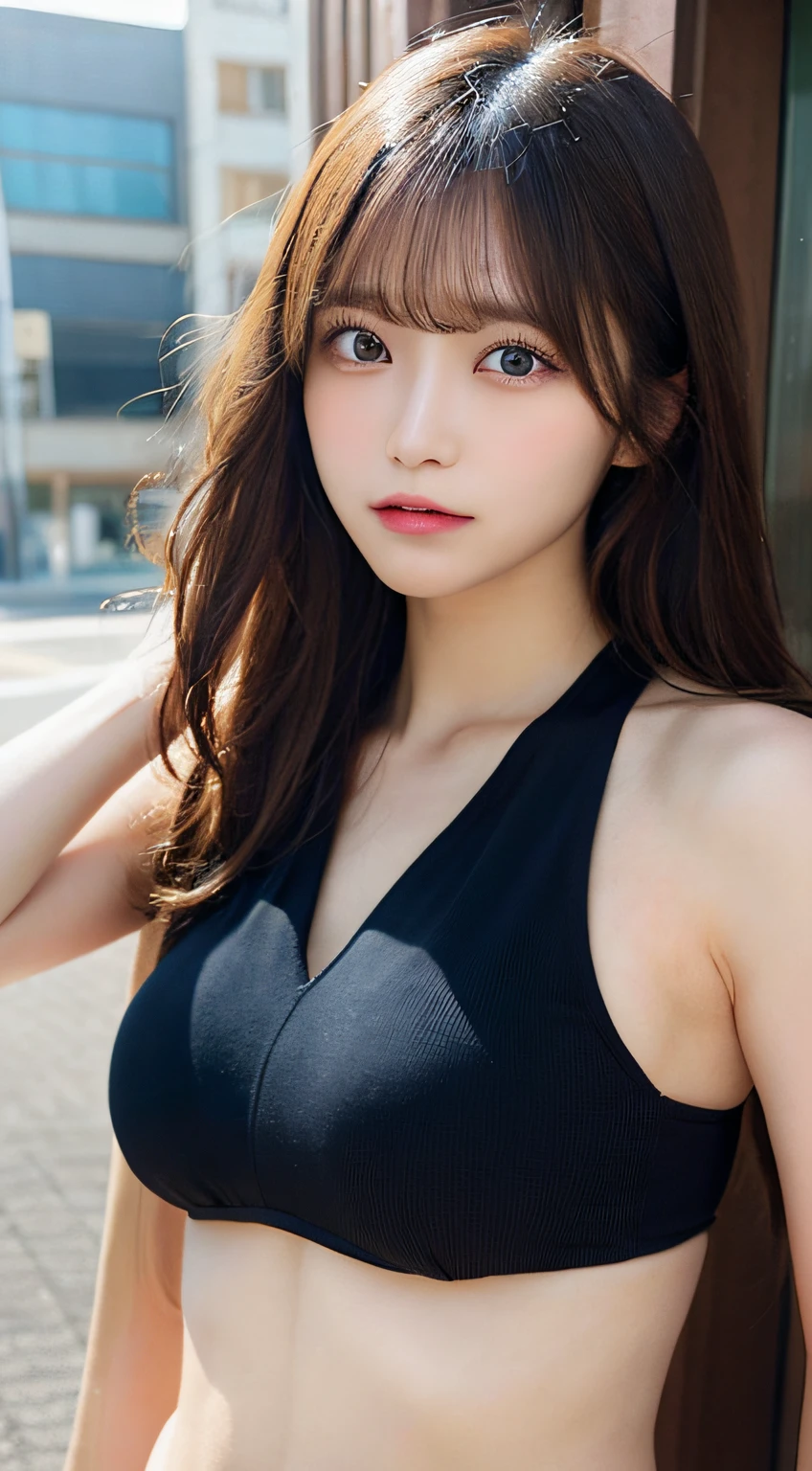 masutepiece, Best Quality, Illustration, Ultra-detailed, finely detail, hight resolution, 8K Wallpaper, Perfect dynamic composition, Beautiful detailed eyes, Cross Halter Neck Bikini, Long hair, , Natural Color Lip,random situations, Random sexy poses, blowing in wind,full body