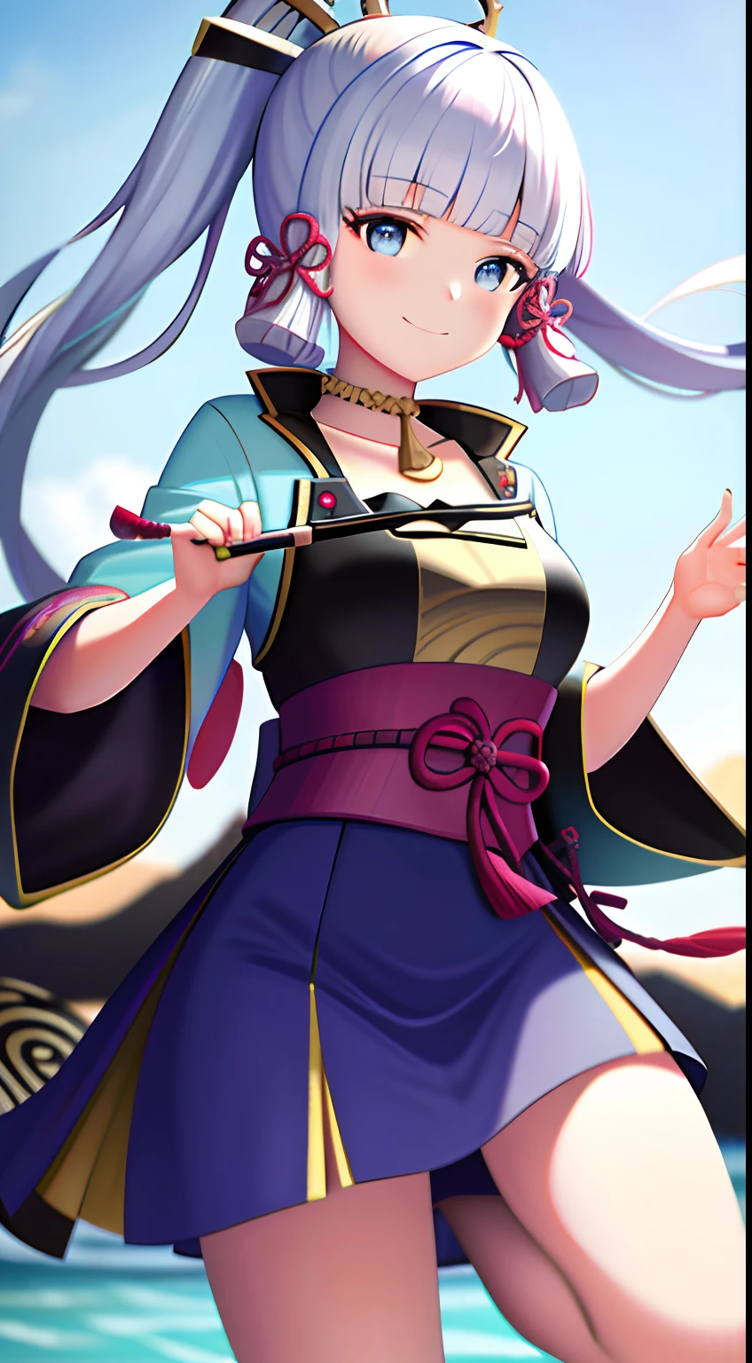 masterpiece, highres, best quality, 1girl solo, kamisato_ayaka, smile, kimono