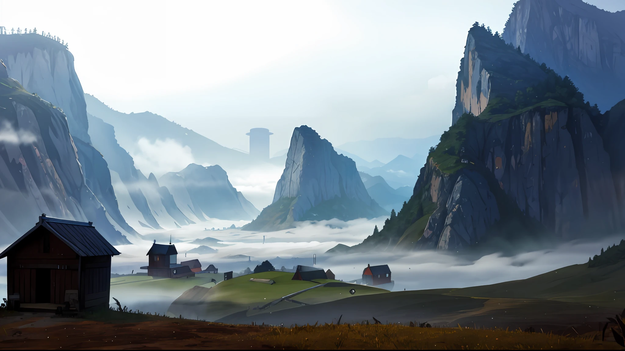 villages，Heavy fog