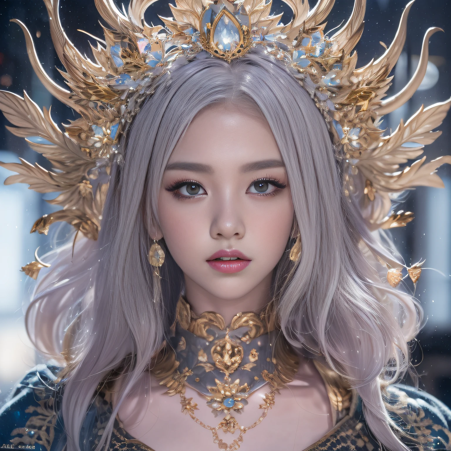 16k(tmasterpiece,k hd,hyper HD,16k)short detailed hair,Gold jewelry area in the back room,King Girl ,Silver Dragon Protector (realisticlying:1.4),Python pattern robe,Purple-pink tiara,Snowflakes fluttering,The background is pure,Hold your head high,Be proud,The nostrils look at people, A high resolution, the detail, RAW photogr, Sharp Re, Nikon D850 Film Stock Photo by Jefferies Lee 4 Kodak Portra 400 Camera F1.6 shots, Rich colors, ultra-realistic vivid textures, Dramatic lighting, Unreal Engine Art Station Trend, cinestir 800,Hold your head high,Be proud,The nostrils look at people