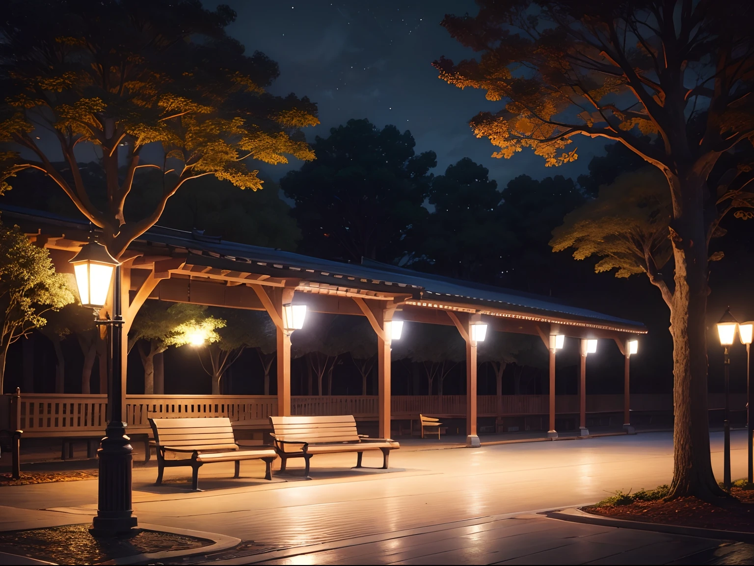 (((Background with、No person)))、The tree、Benches、Exterior lights --auto