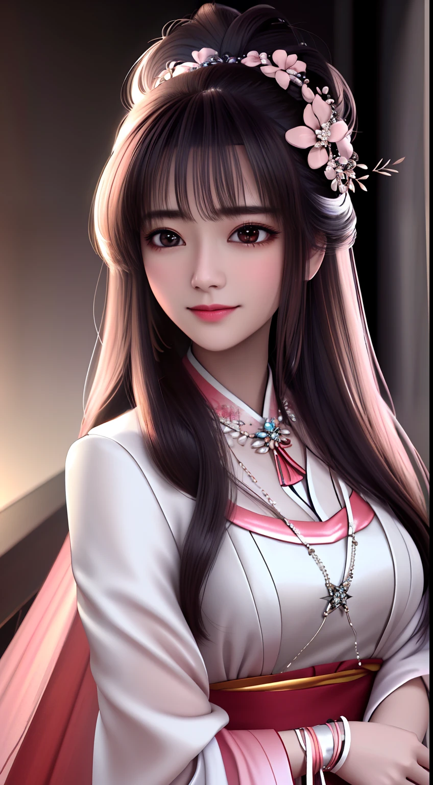 best quality, masterpiece, highres, 1girl,blush,(seductive smile:0.8),star-shaped pupils,china hanfu,hair ornament,necklace, jewelry,Beautiful face,upon_body, tyndall effect,photorealistic, dark studio, rim lighting, two tone lighting,(high detailed skin:1.2), 8k uhd, dslr, soft lighting, high quality, volumetric lighting, candid, Photograph, high resolution, 4k, 8k, Bokeh