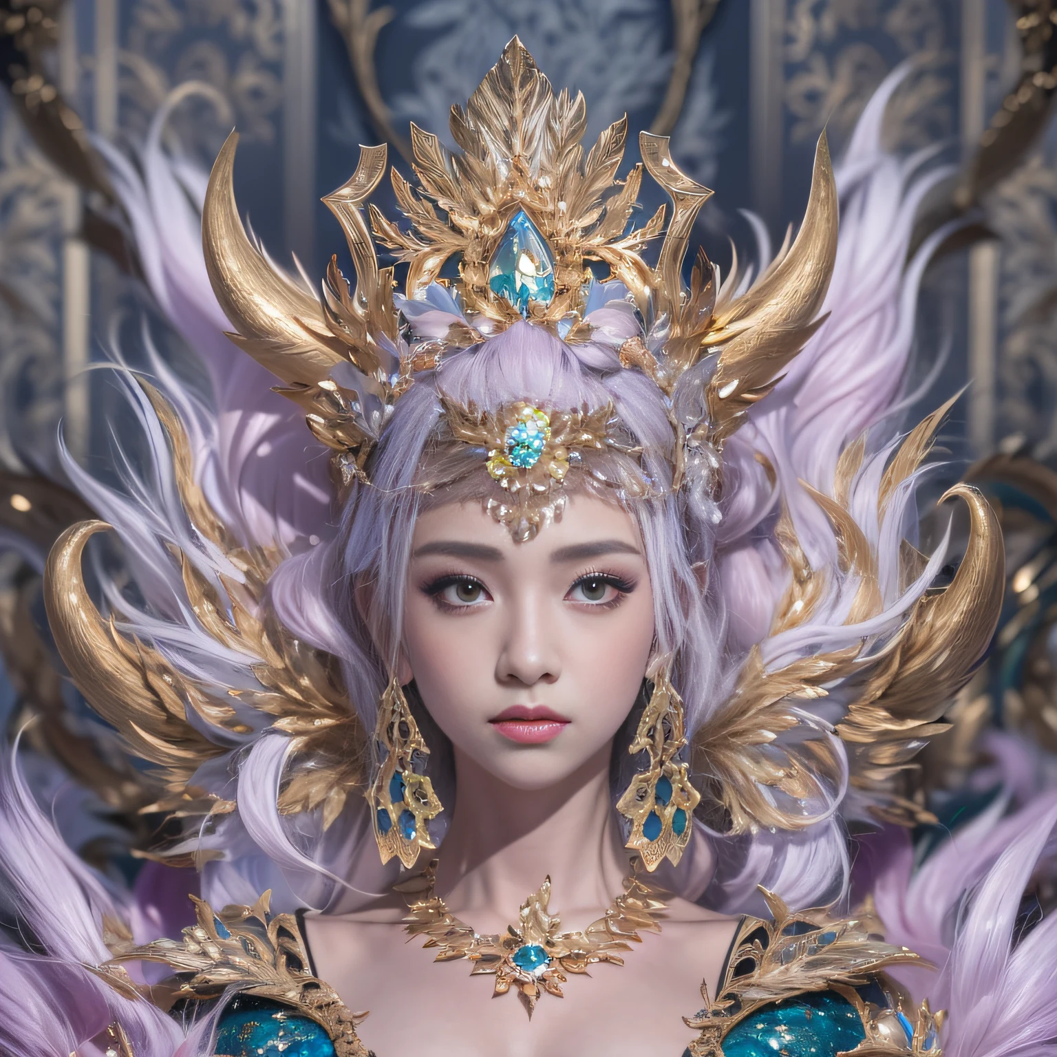16k(tmasterpiece,k hd,hyper HD,16k)short detailed hair,Gold jewelry area in the back room,King Girl ,Silver Dragon Protector (realisticlying:1.4),Python pattern robe,Purple-pink tiara,Snowflakes fluttering,The background is pure,Hold your head high,Be proud,The nostrils look at people, A high resolution, the detail, RAW photogr, Sharp Re, Nikon D850 Film Stock Photo by Jefferies Lee 4 Kodak Portra 400 Camera F1.6 shots, Rich colors, ultra-realistic vivid textures, Dramatic lighting, Unreal Engine Art Station Trend, cinestir 800,Hold your head high,Be proud,The nostrils look at people