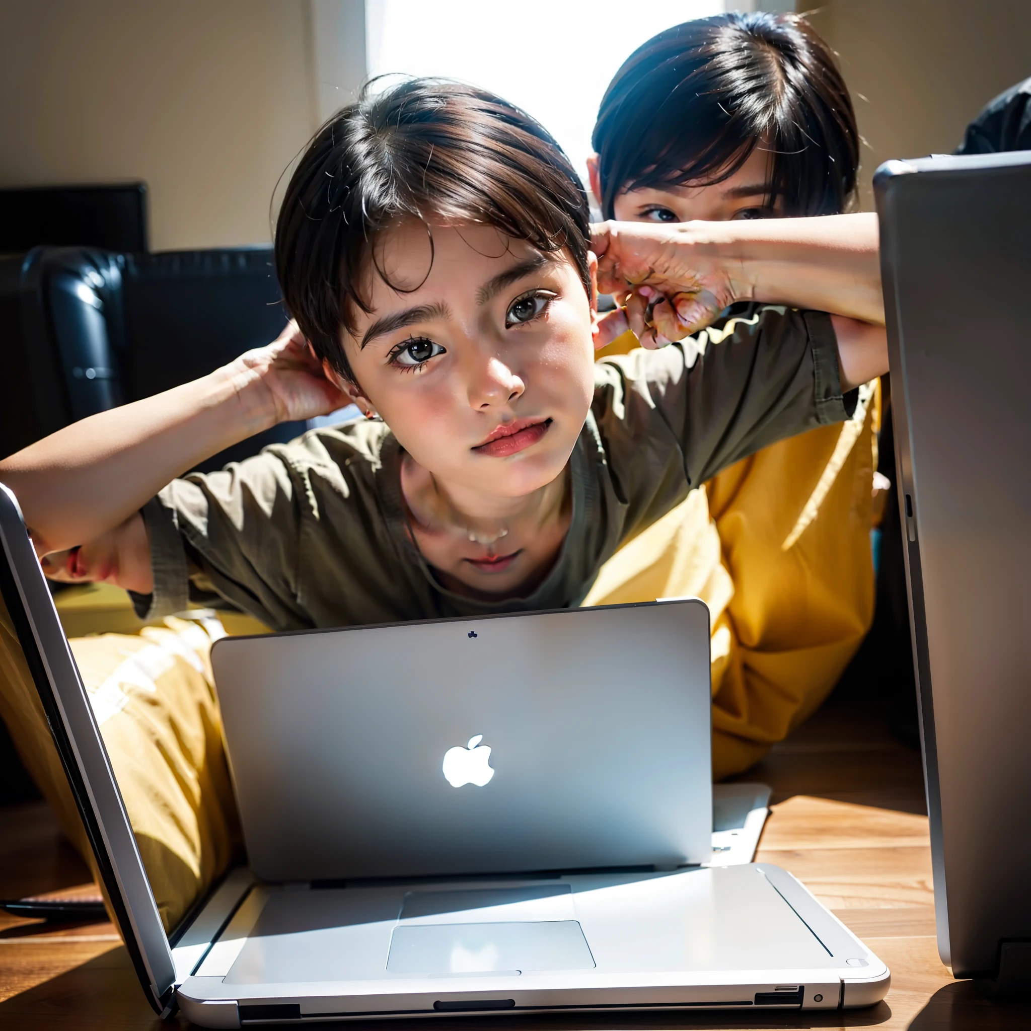 A cute young boy using laptop