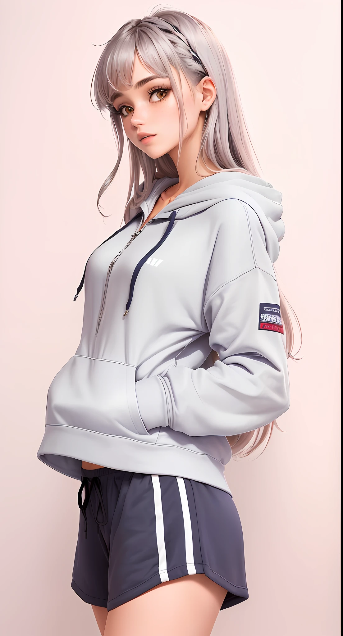 uma mulher linda com capuz cinza e shorts curto e folgado posando para uma foto, capuz cinza, capuz cinza, menina vestindo capuz, capuz cinza claro aberto, grey jacket, Hodie Mihi Cras Tibi, Capuz cinza aberto, usando capuz, vestindo um moletom cinza com capuz, Foto de perfil, camisola cinzenta, Capuz, roupas esportivas fofas, cinza claro, wearing a hoodie and sweatpants