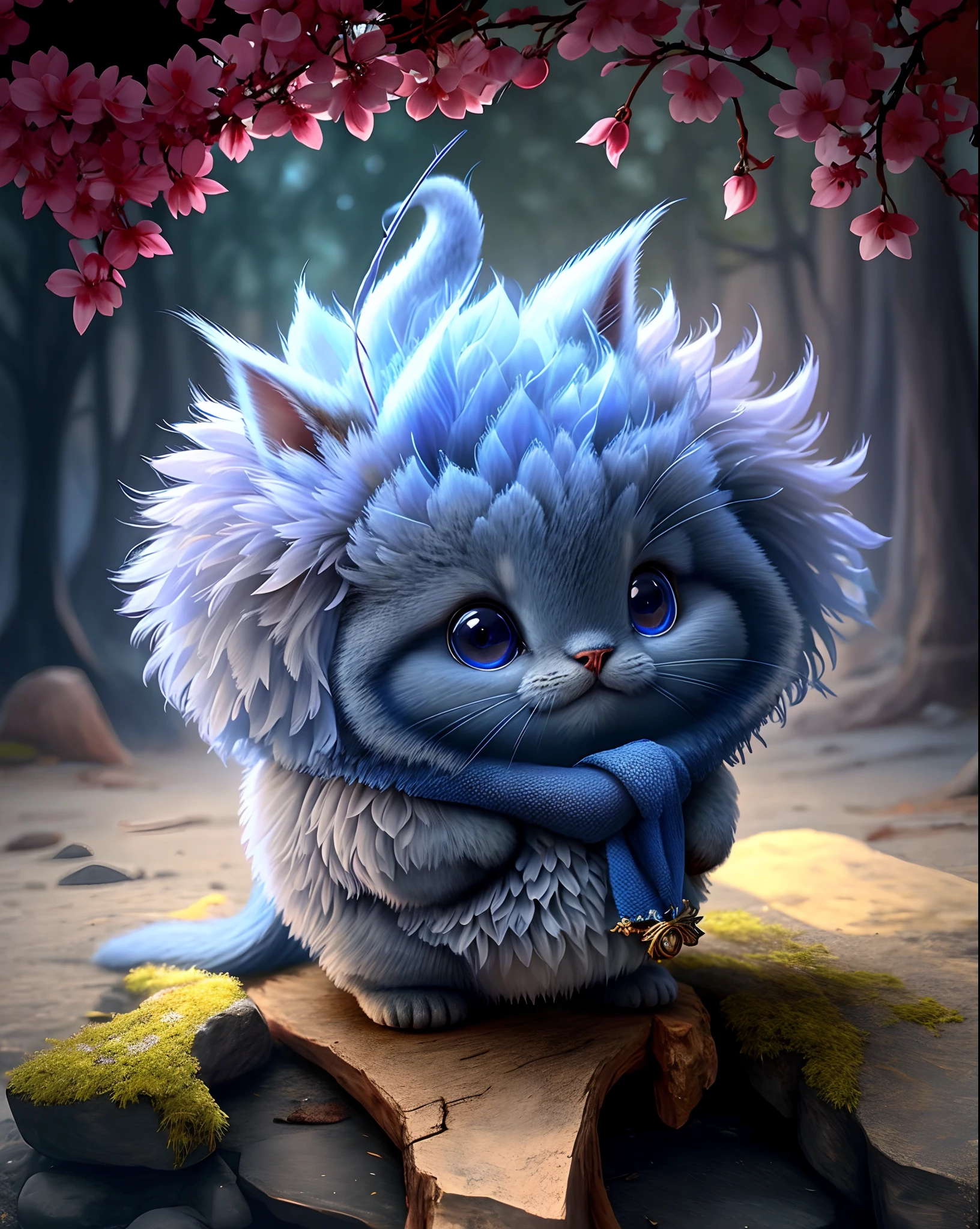 Top image quality、"Create a masterpiece of cute creatures. (Russian Blue), high detailing, in 8K、Top image quality、Dressed as an adventurer、holding magic wand、