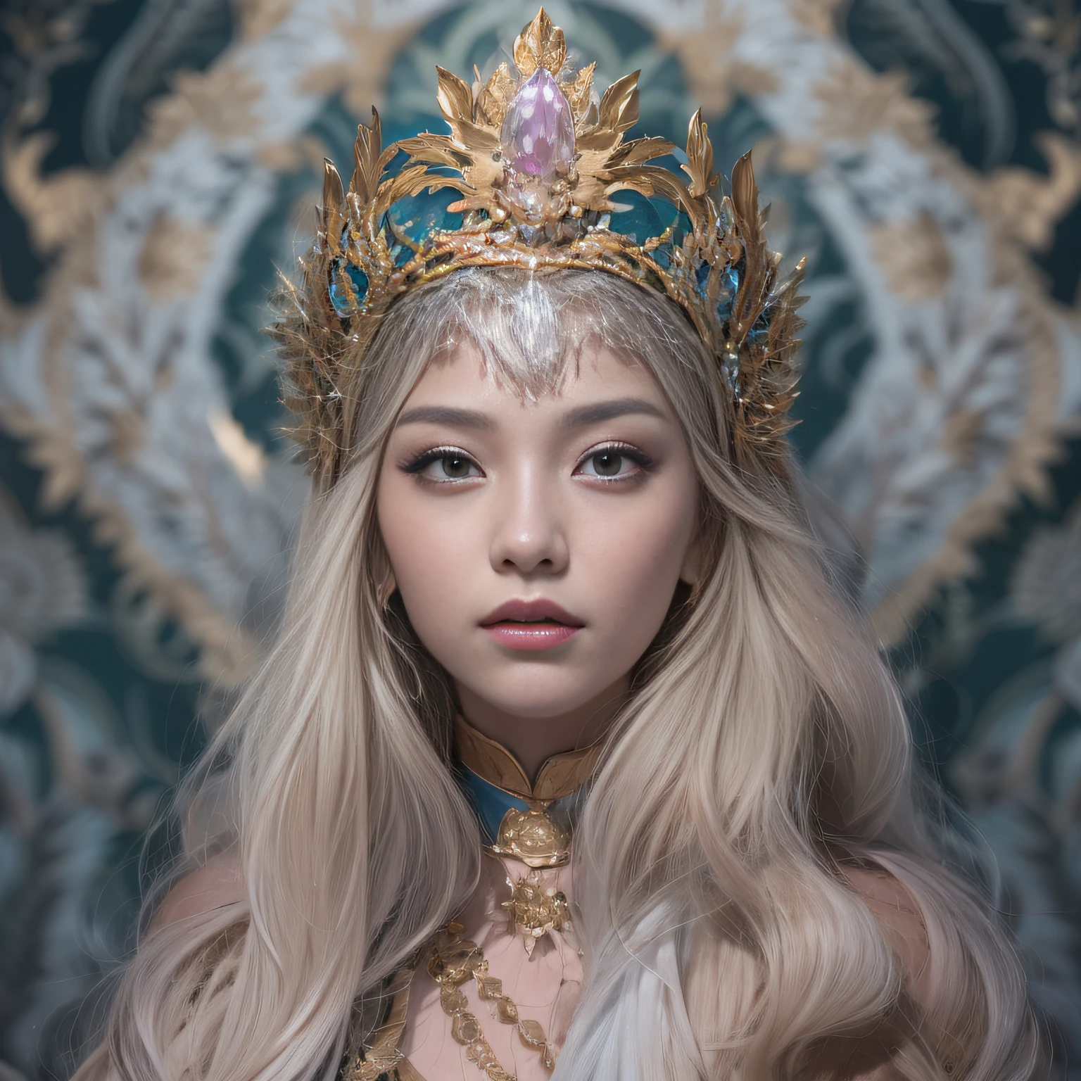 16k(tmasterpiece,k hd,hyper HD,16k)short detailed hair,Gold jewelry area in the back room,King Girl ,Silver Dragon Protector (realisticlying:1.4),Python pattern robe,Purple-pink tiara,Snowflakes fluttering,The background is pure,Hold your head high,Be proud,The nostrils look at people, A high resolution, the detail, RAW photogr, Sharp Re, Nikon D850 Film Stock Photo by Jefferies Lee 4 Kodak Portra 400 Camera F1.6 shots, Rich colors, ultra-realistic vivid textures, Dramatic lighting, Unreal Engine Art Station Trend, cinestir 800,Hold your head high,Be proud,The nostrils look at people