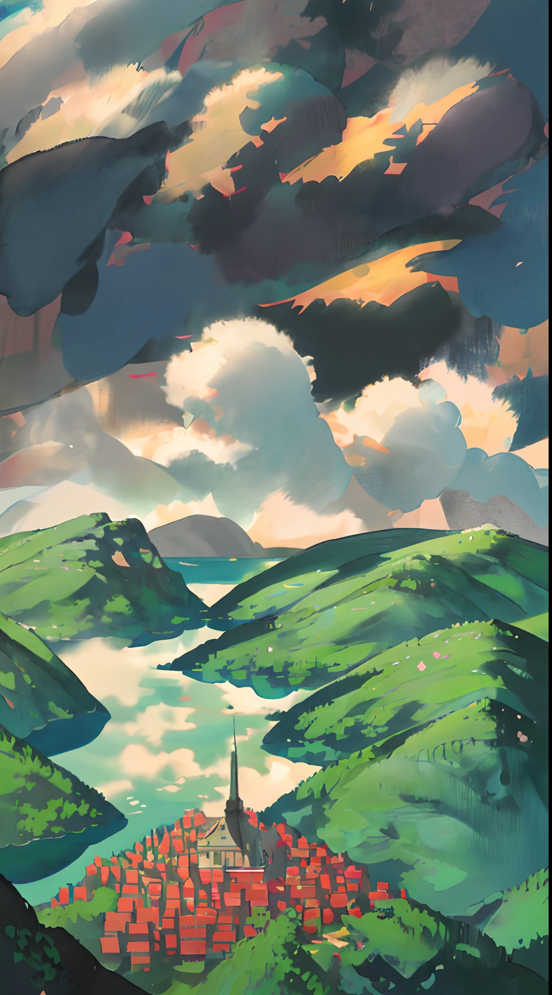 Chinese antiquity、autumnal、jungles、lakes、waterfallr，The tree、grassy fields、Rochas、hot onsen、hydrosphere、Two old men watching the scenery by the water，Back Shadow，（illustratio：1.0）、Epic composition、Realistic lighting、high definition detail、tmasterpiece、Best quality，（非常详细的 CG 统一 8k 壁纸）