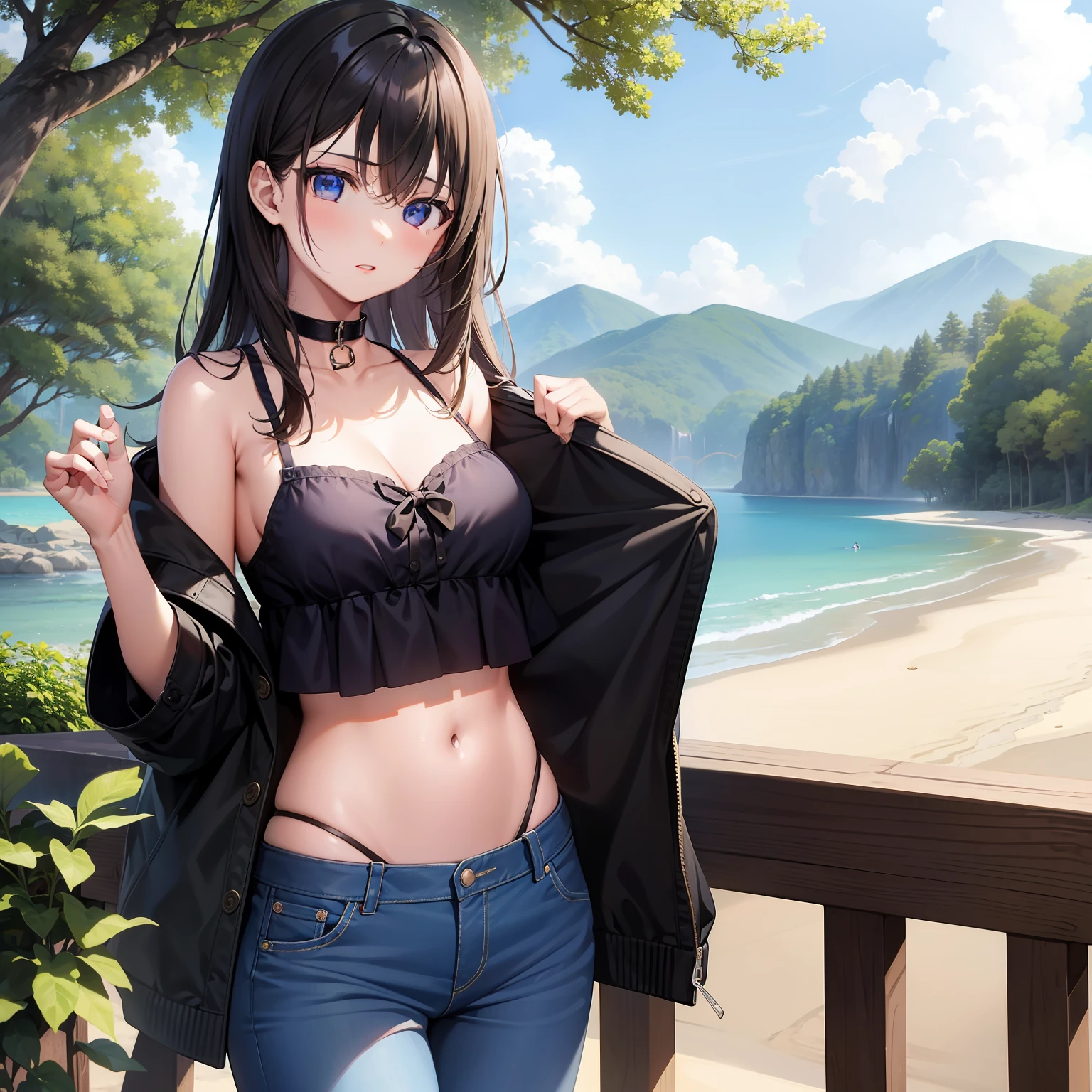 masterpiece、absurderes、1 girl、Bikini Jeans、student clothes、Standing、NOWAI、
