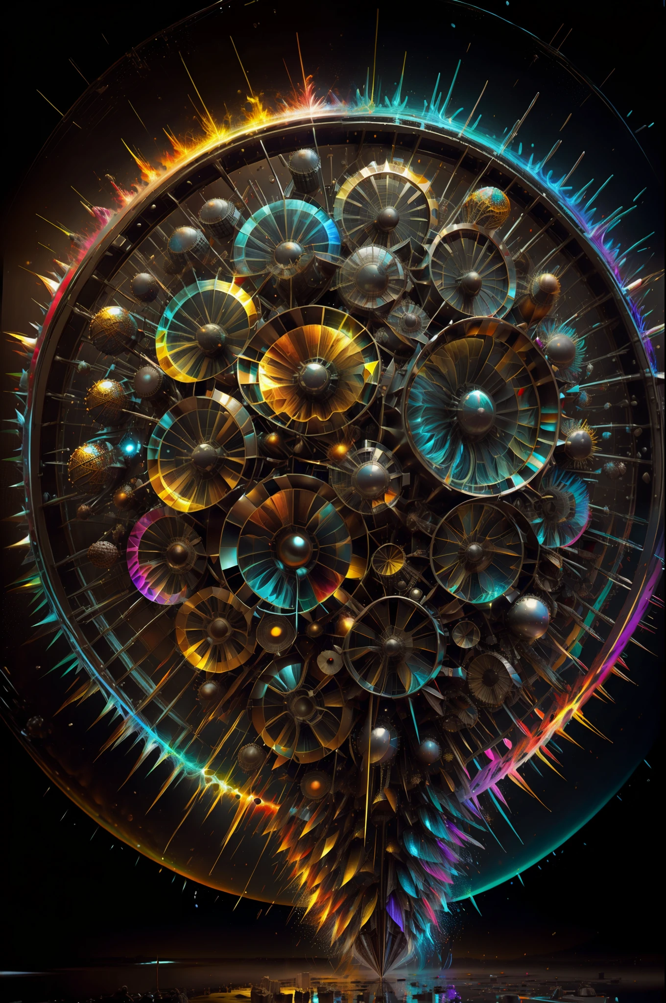 (cuenta regresiva, Explosion and take-off ),Arte de Alberto Severo, salpicaduras y gotas congeladas multicolores, dream, Pintura digital surrealista , brillos tornasolados, efectos 3D, Ultra HD, obra de arte magistral ,cinematic lighting,16k
