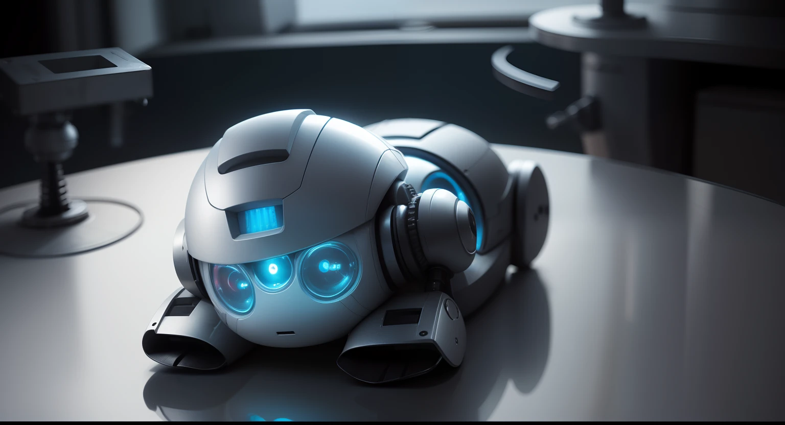 The little cute robot walking around the laboratory