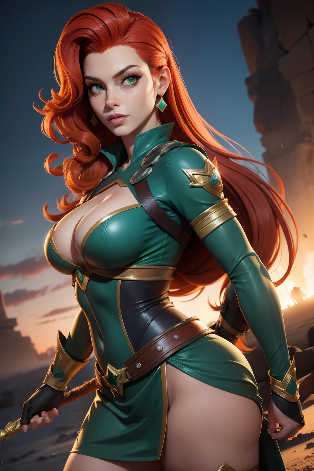 mulher linda, sexy, Cosplay, heroine, Mulher Maravilha, heroic pose, ruiva, olhos verdes, on his back looking at the camera, poderosa