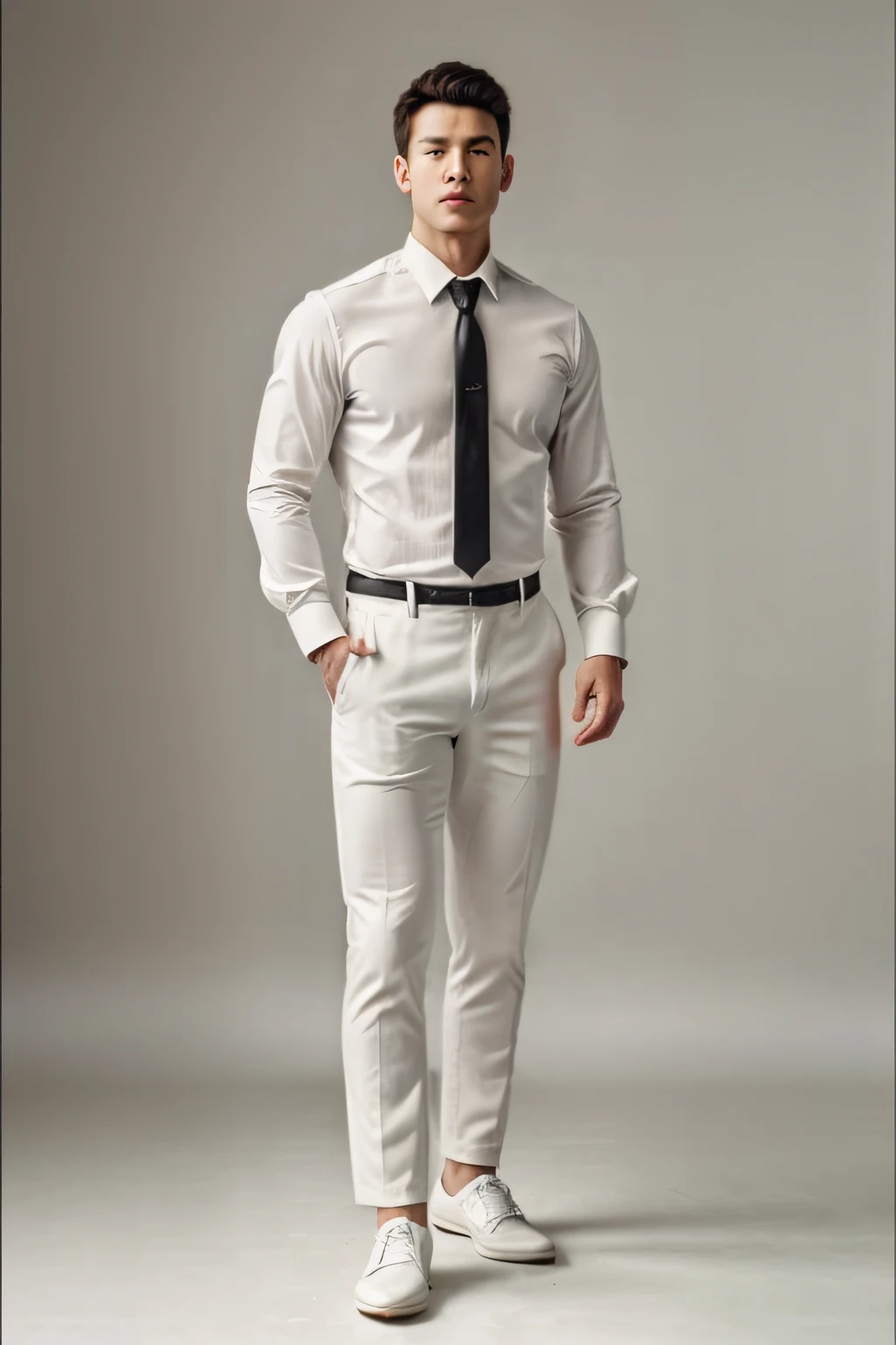1man,
a 30 y.o muscular male wearing long-sleeve white shirt and tie, wearing leather shoes, full body,
soft lighting,
masterpiece, best quality, 8k uhd, dslr, film grain, Fujifilm XT3 photorealistic painting art by midjourney and greg rutkowski