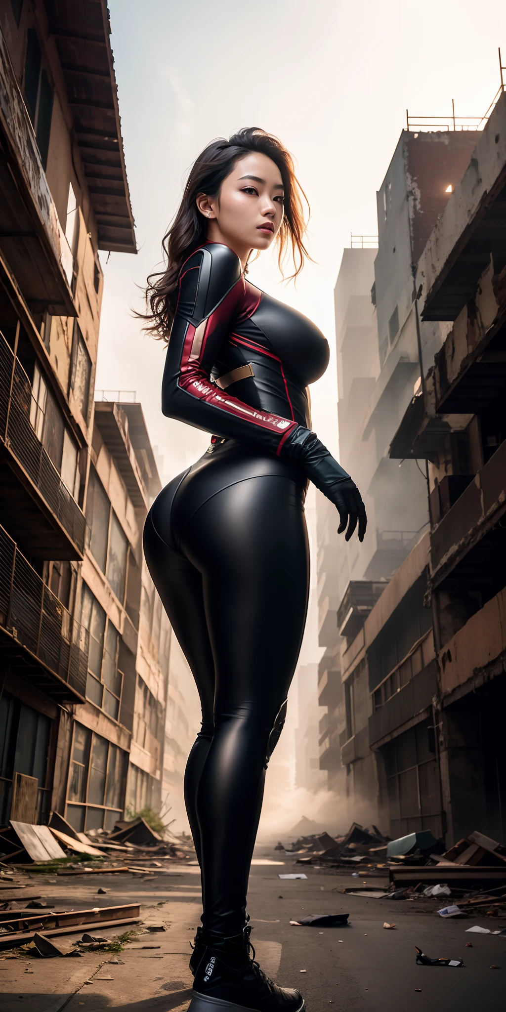 (1girl:1.3), 独奏,__body-parts__, offcial art, 统一 8k 壁纸, ultra - detailed, Beautiful and aesthetic, big breasts beautiful, tmasterpiece, Best quality at best, RAW,tmasterpiece,ultra fine photos,,best qualtiy,超高分辨率,Photoreality,rays of sunshine,full-body portraits,stunningly beautiful,,dynamicposes,delicated face,vibrant eyes,(seen from the front),She wears an Iron Man suit,Black and white color scheme,chinesedragon,Very detailed abandoned warehouse background,detailed face with,Detailed and complex busy background,untidy,opulent,milkyW,Highly detailed skin,Realistic details of skin,Visible Pore,tack sharp focus,volume fog,8k uhd,digital SLR camera,high qulity,filmgrain,White skin of the,photo-realism,lomography,Huge metropolis in a dystopia of the future , look from down, semi transparent