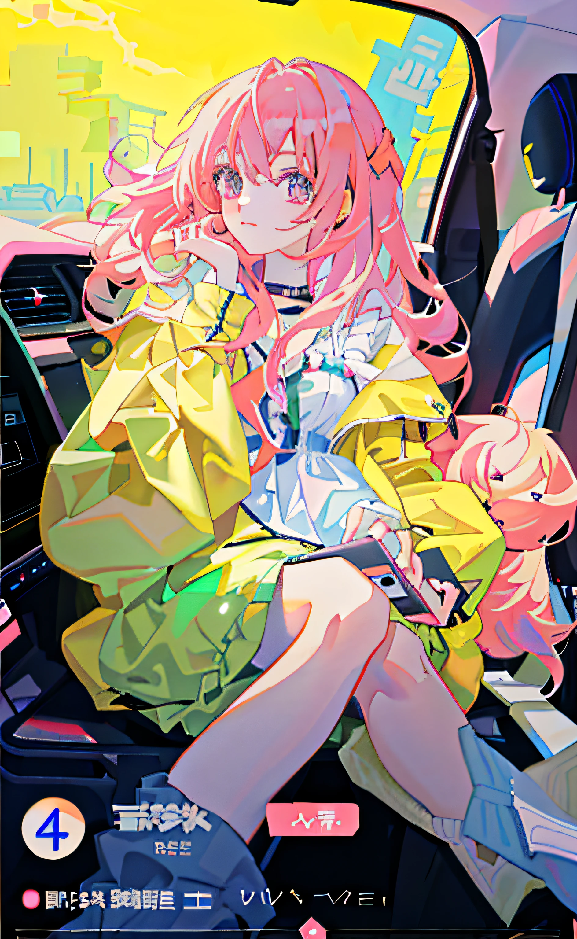 Anime girl sitting in the car， (Anime girl), Anime girl, style of anime4 K, sits in her car, An anime girl, High quality anime art style, Best Rated on pixiv, anime vibes, Guviz, pretty anime girl, anime visual of a cute girl, Beautiful anime girl，holding chin in hand
